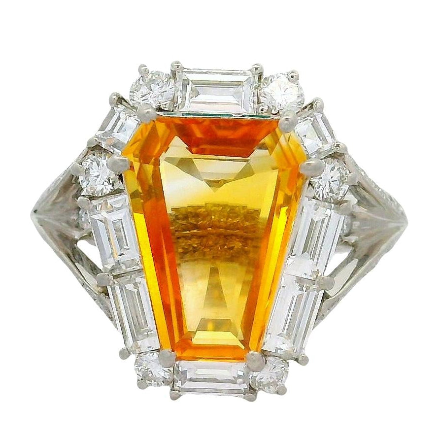 2.55 Carat Shield-Cut Yellow Sapphire Diamond Platinum Ring