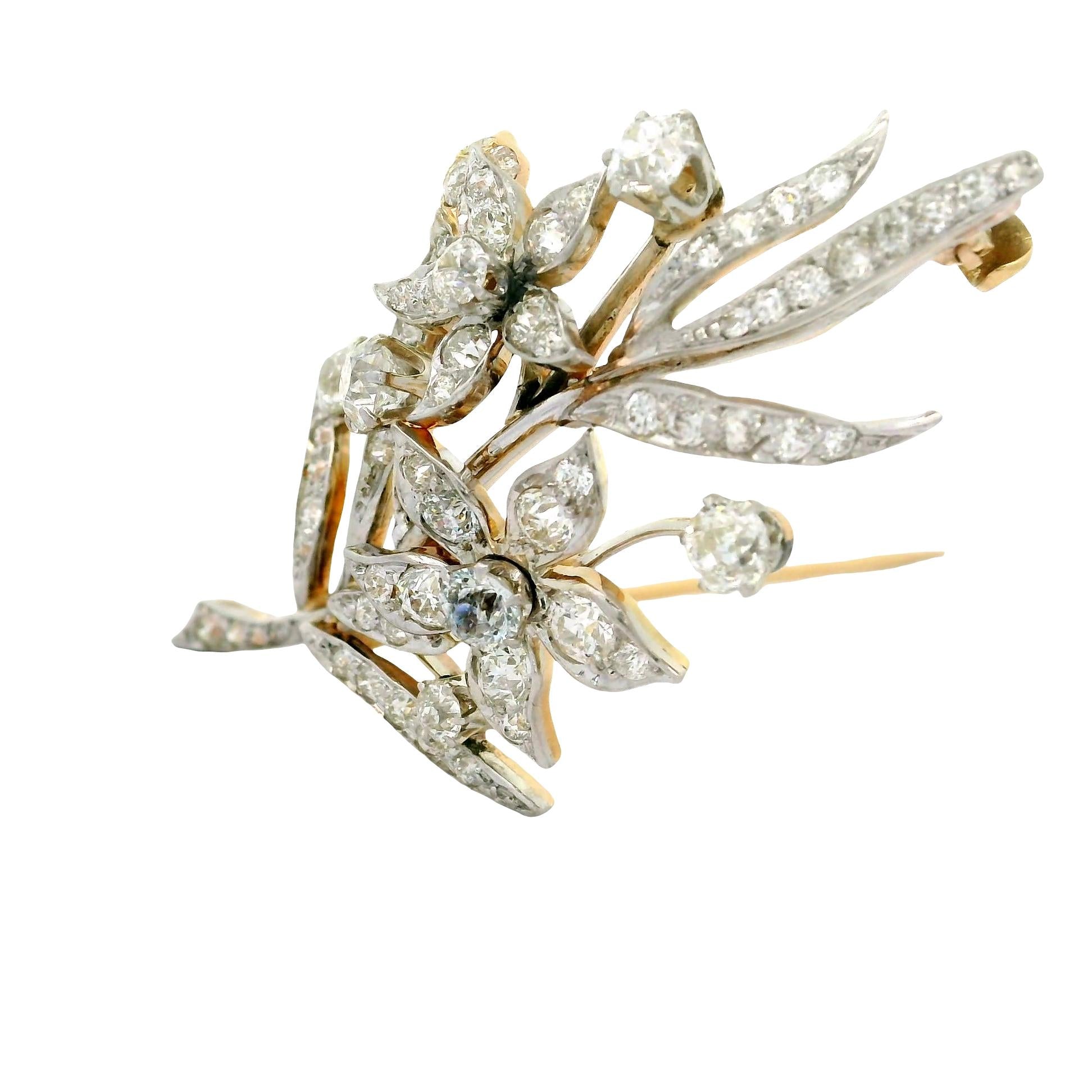 Antique Diamond 14K Gold Floral Brooch