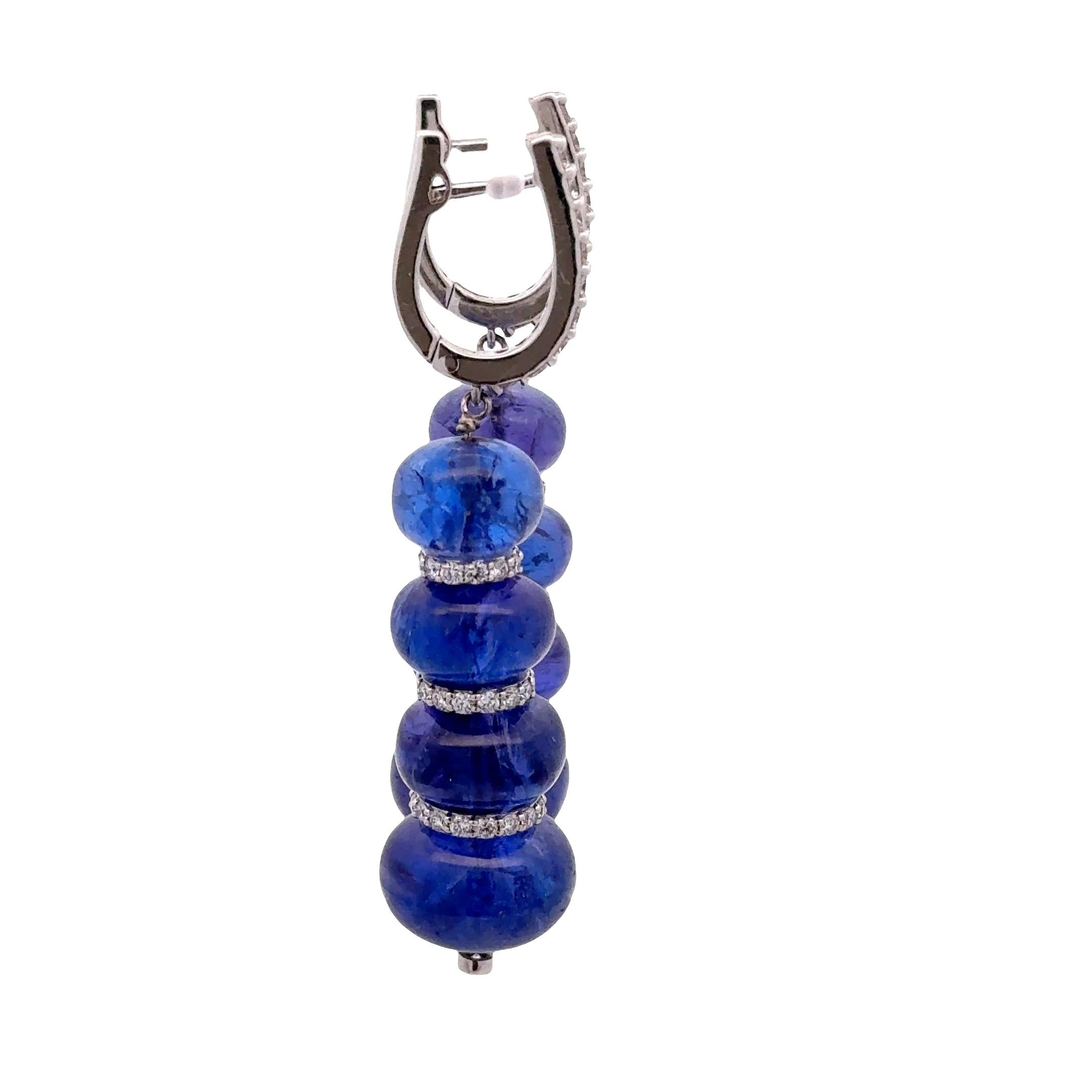 72.20 Carats Tanzanite Diamond 18K White Gold Drop Earrings