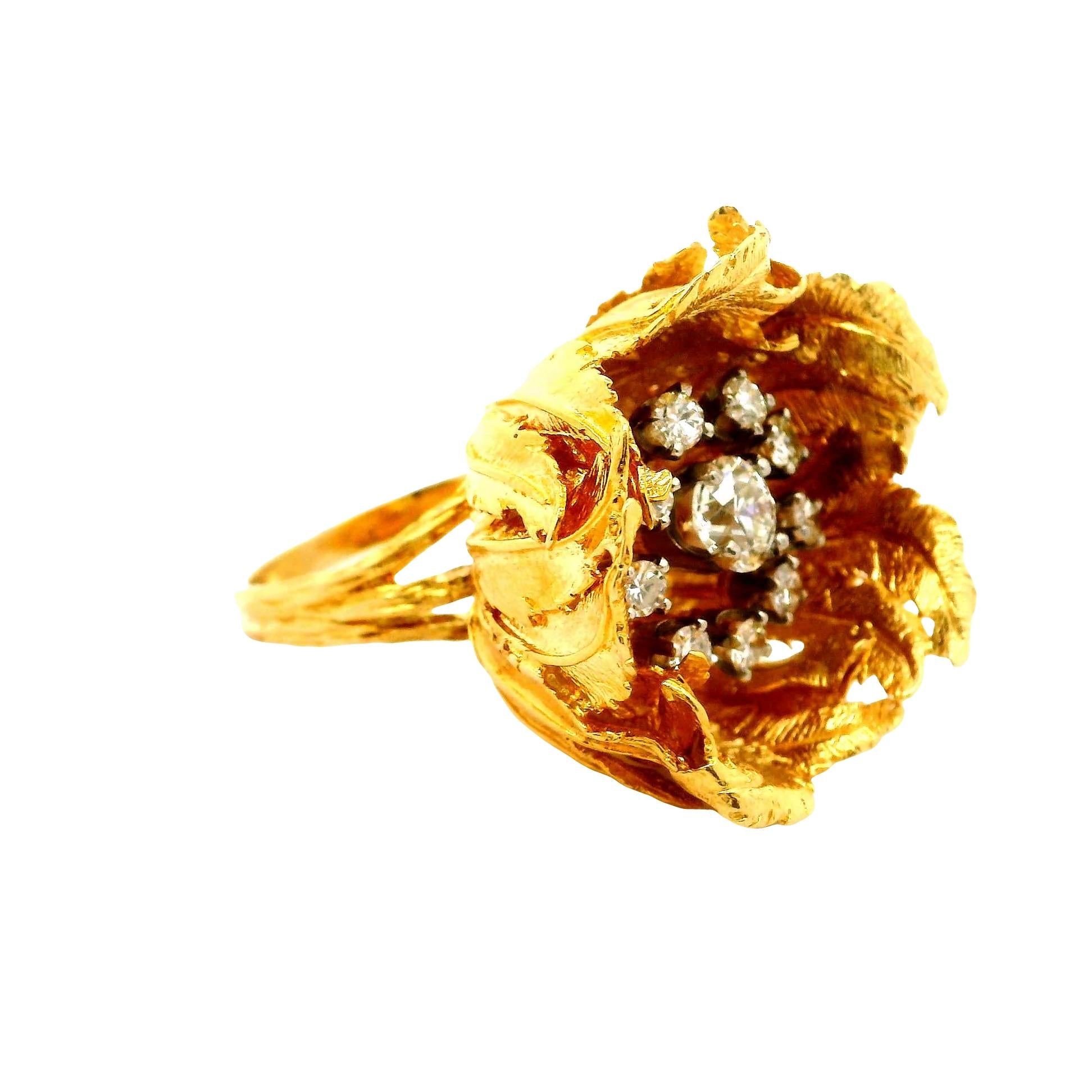 Hammerman Brothers Diamond 18k Yellow Gold Flower Ring