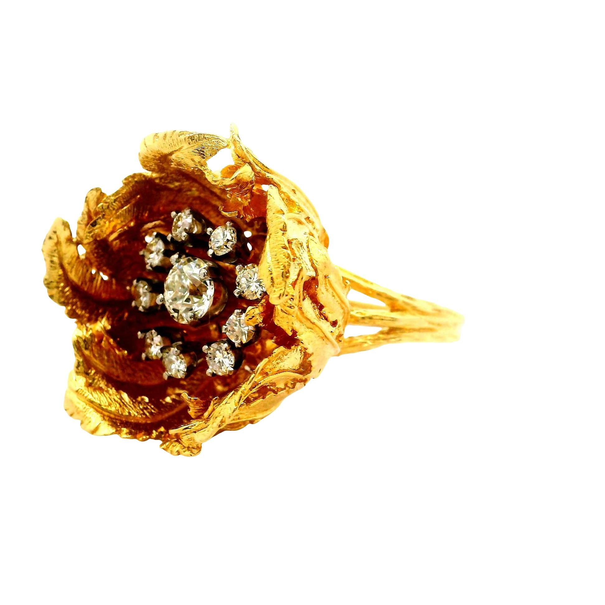 Hammerman Brothers Diamond 18k Yellow Gold Flower Ring
