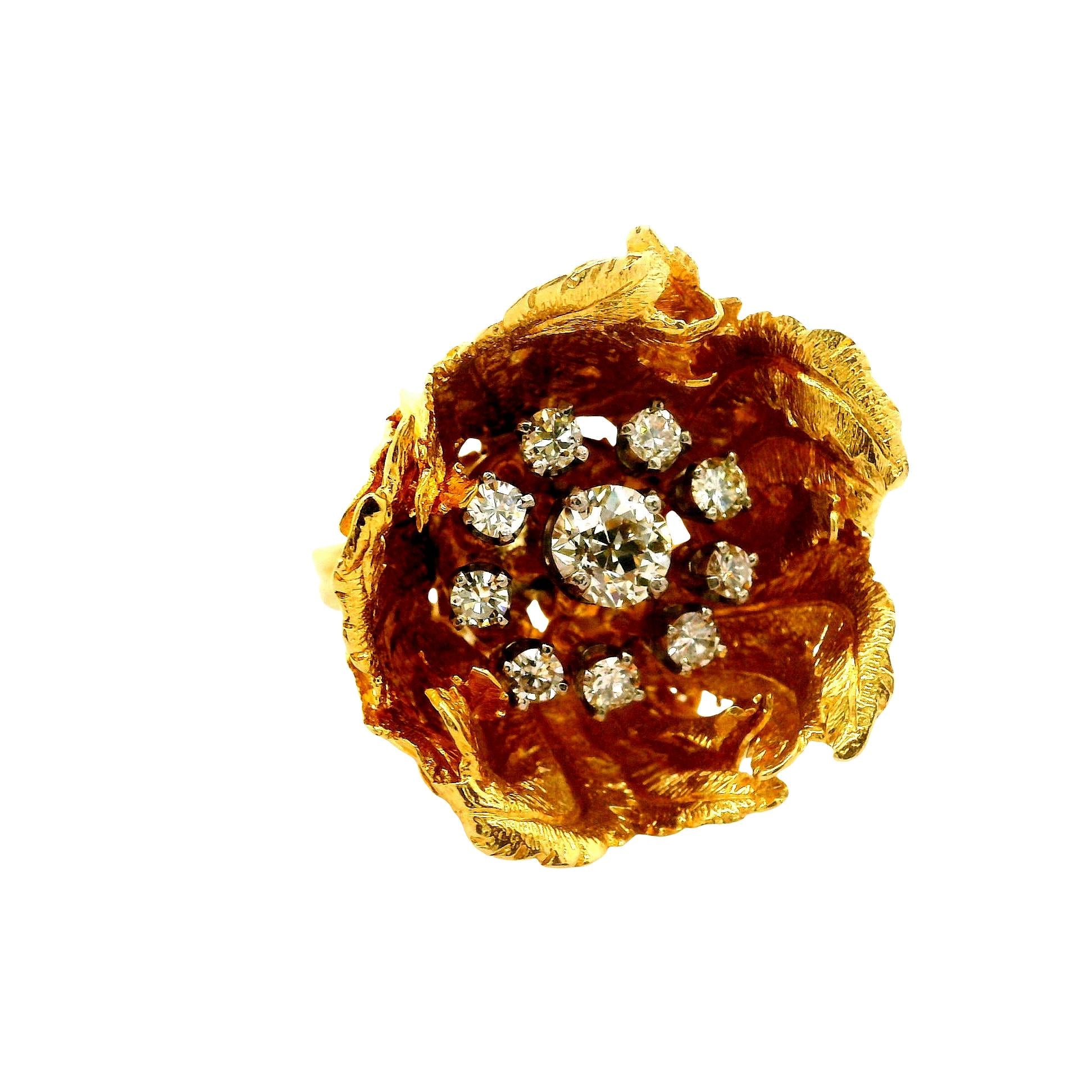 Hammerman Brothers Diamond 18k Yellow Gold Flower Ring