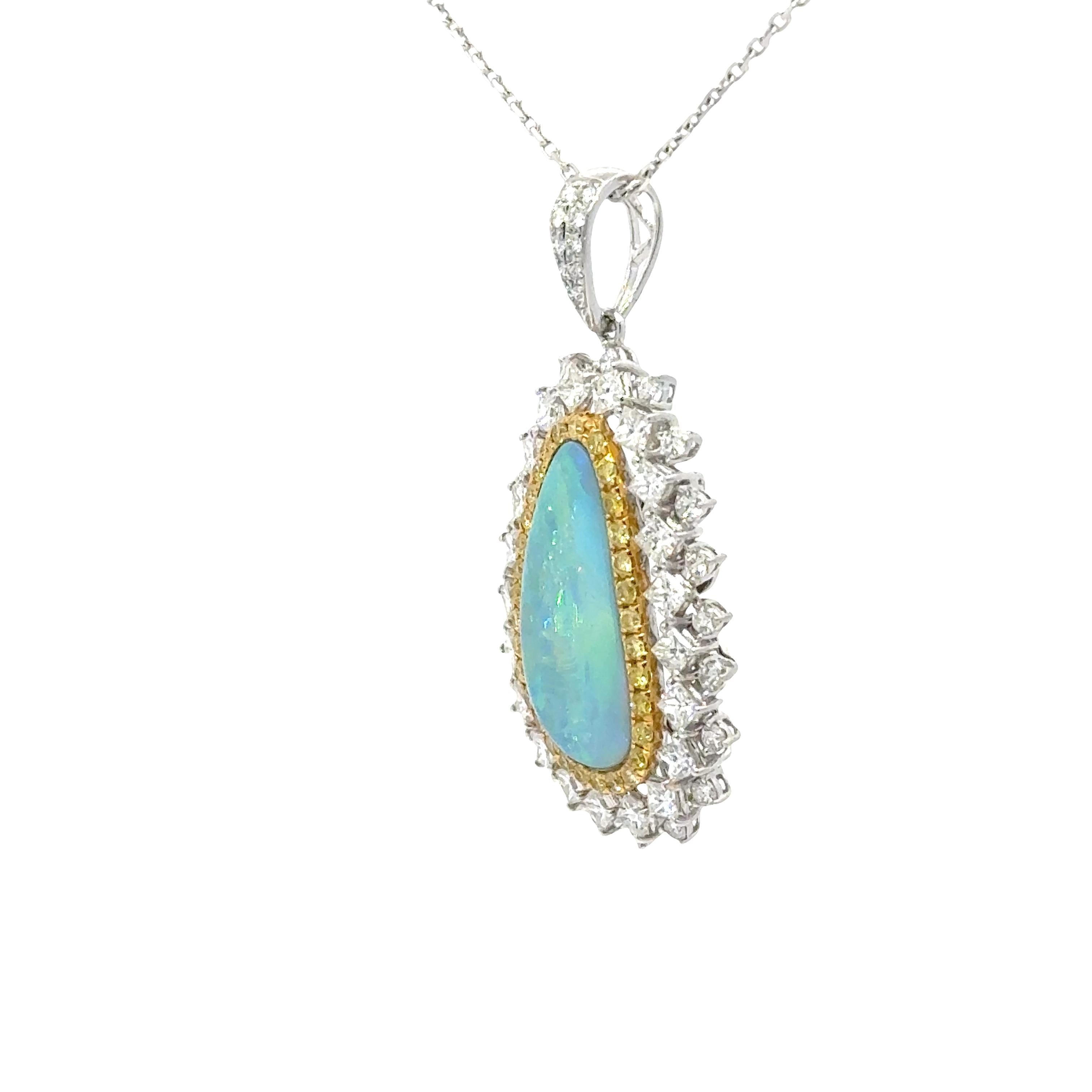 3.86 Carat Boulder Opal Diamond 18K White Yellow Gold Halo Pendant