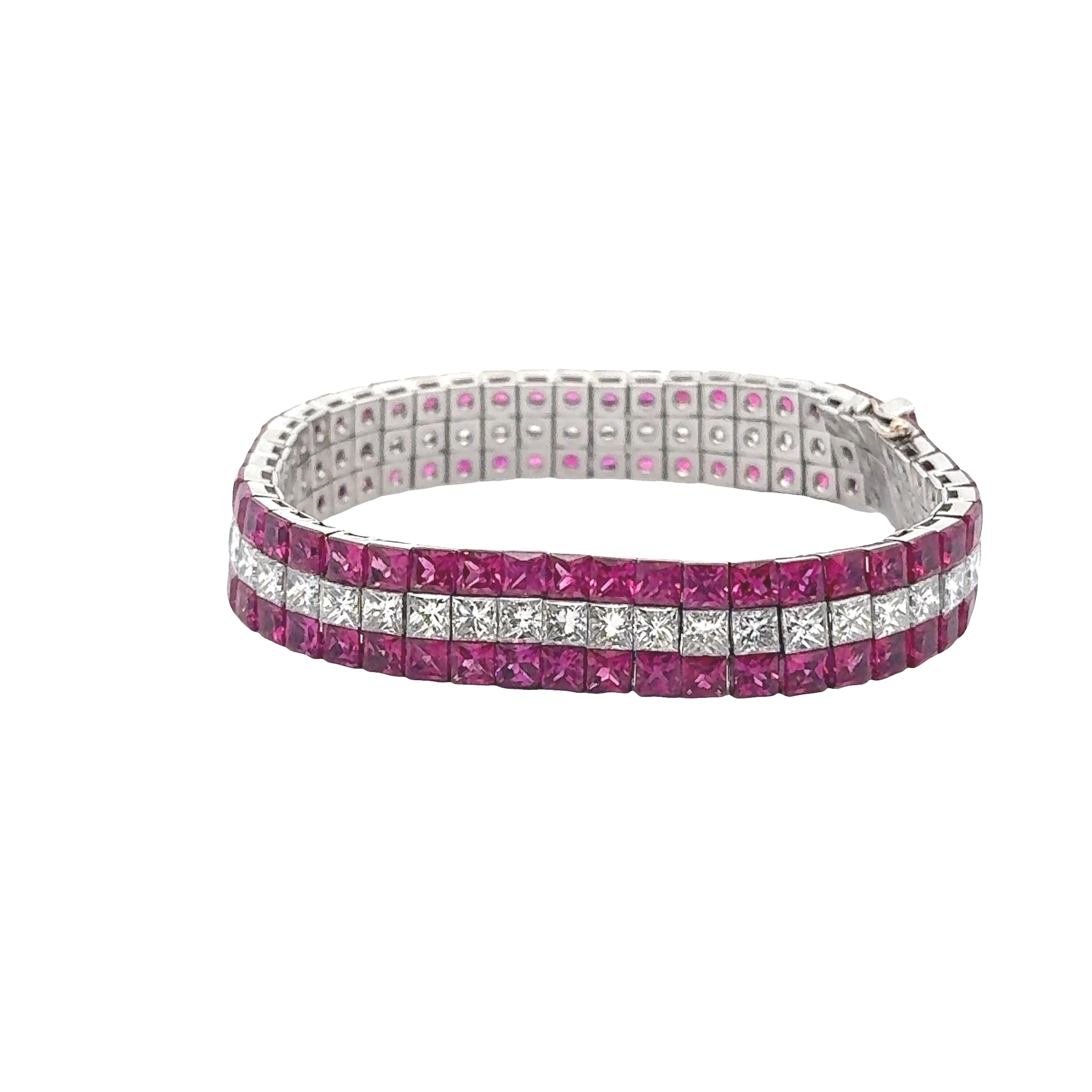 Exquisite Invisible-Set Ruby & Diamond Platinum Flexible Tennis Bracelet