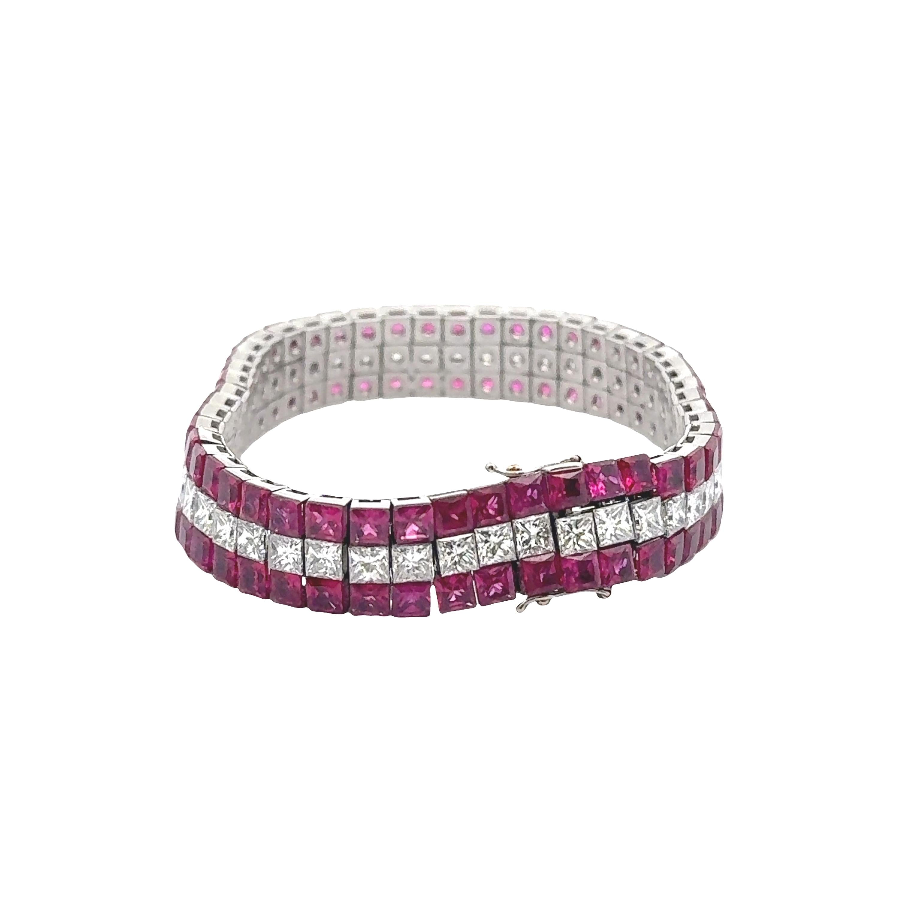 Exquisite Invisible-Set Ruby & Diamond Platinum Flexible Tennis Bracelet