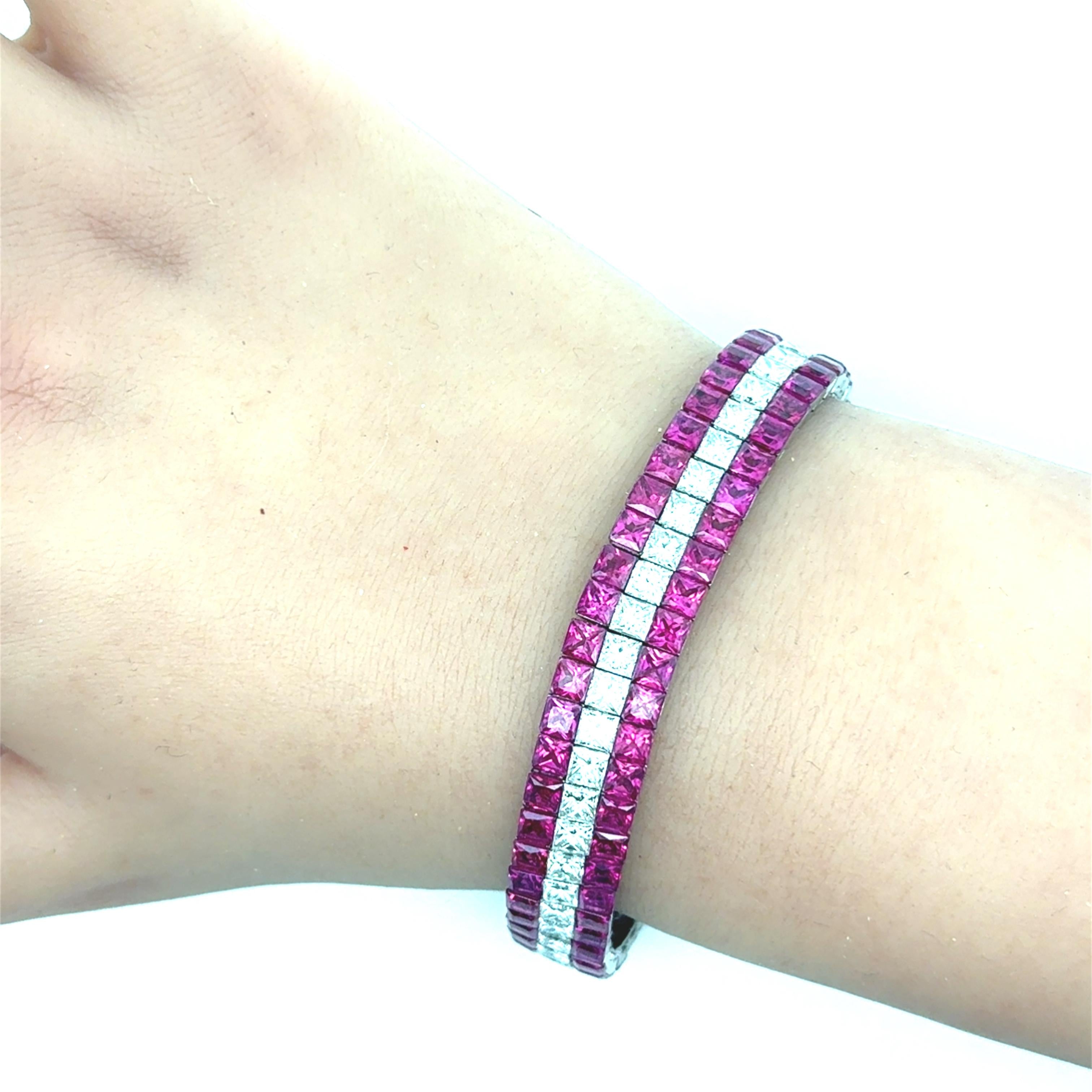 Exquisite Invisible-Set Ruby & Diamond Platinum Flexible Tennis Bracelet
