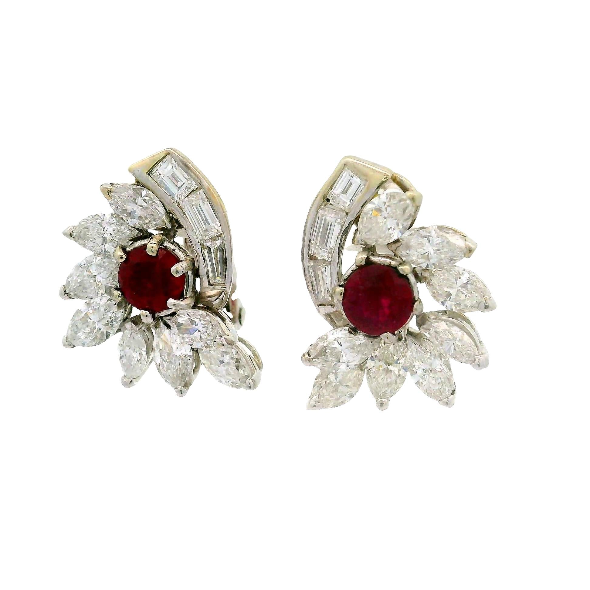 Ruby Diamond Platinum Earrings