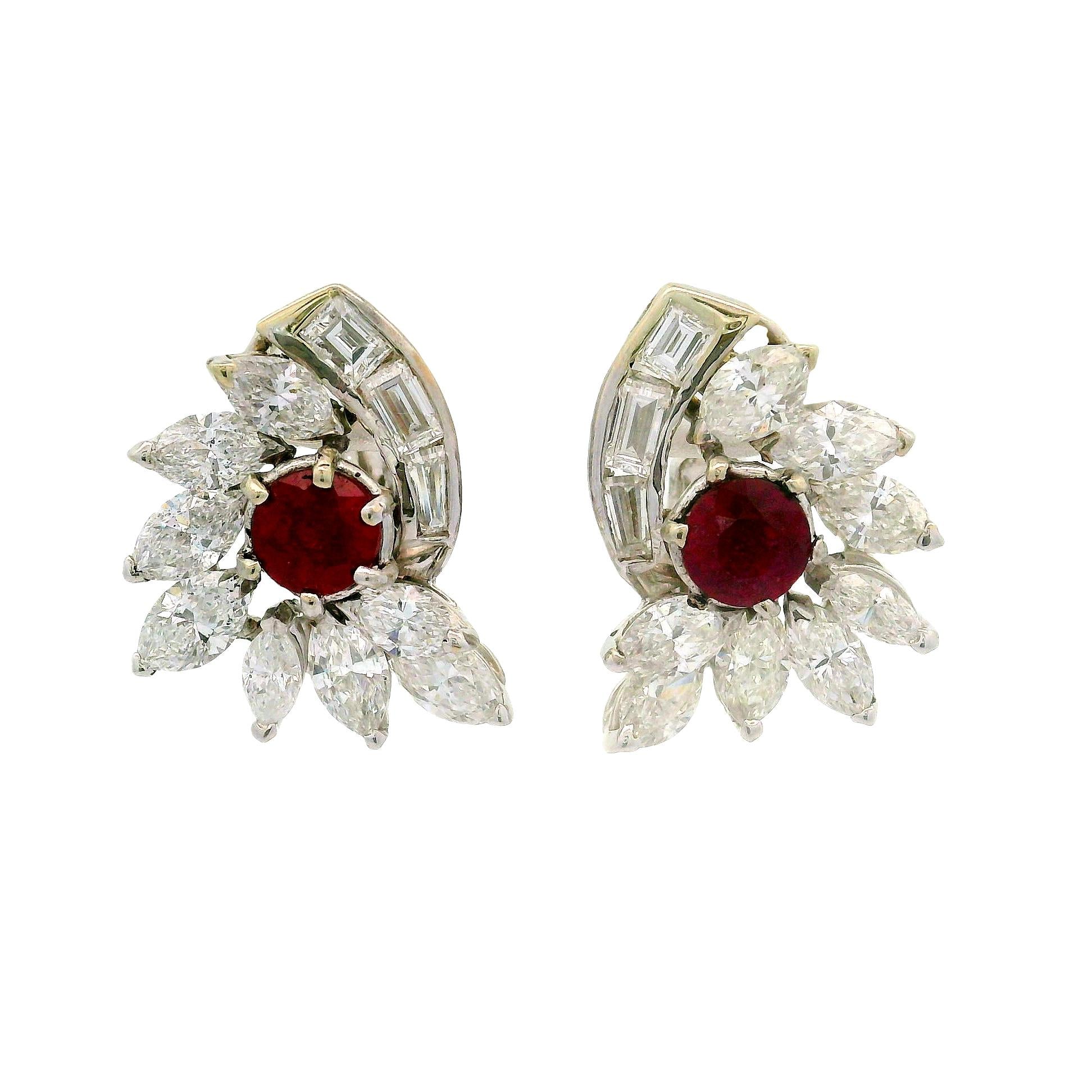 Ruby Diamond Platinum Earrings
