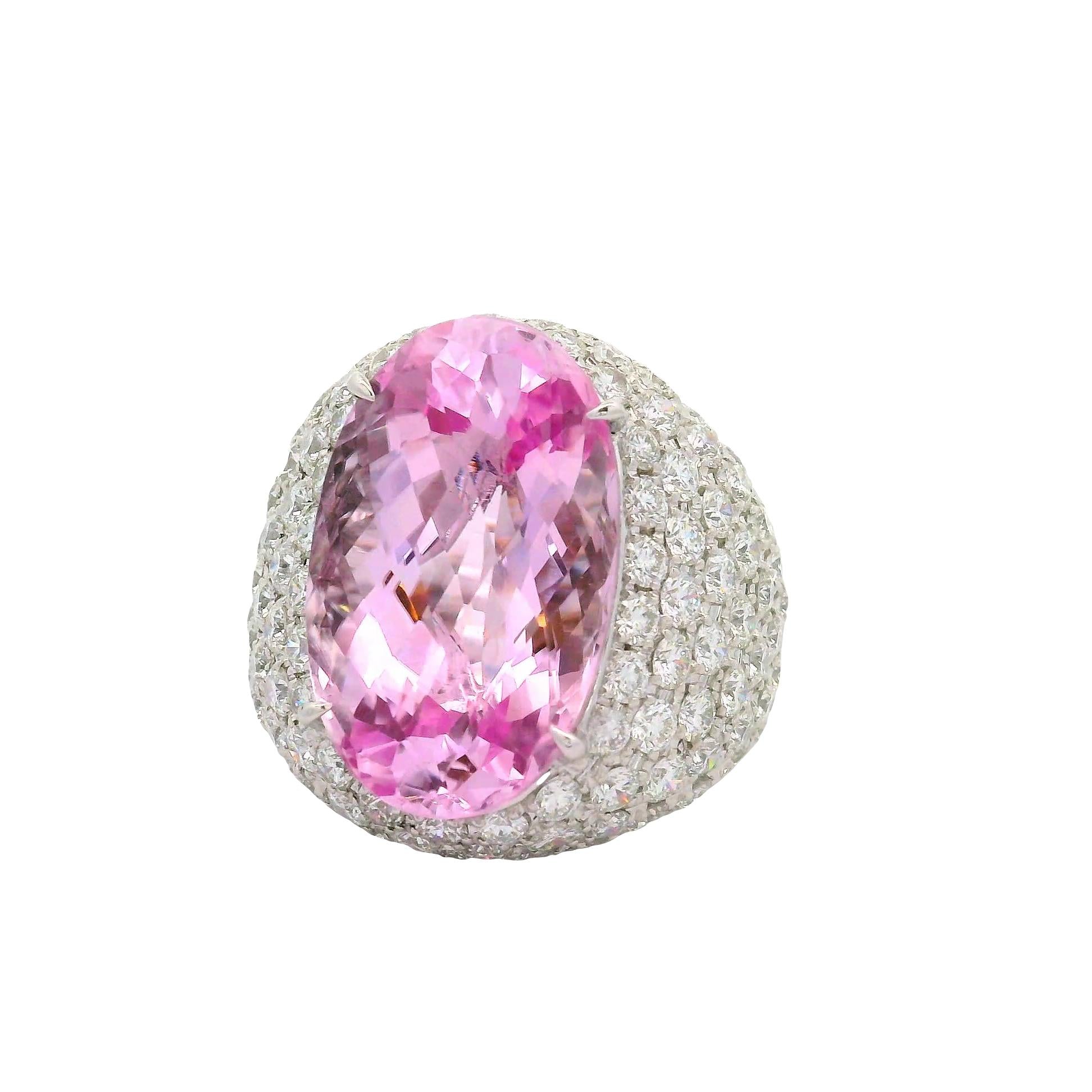 20.02 Carat Kunzite Diamond 18K White Gold Cocktail Ring