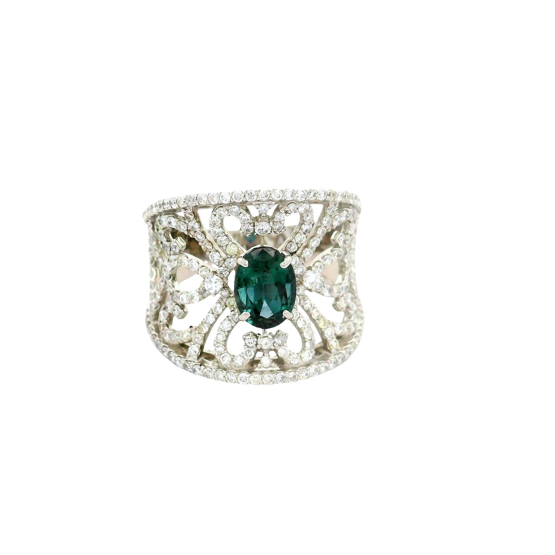 1.14 Carat Alexandrite Diamond Platinum Filigree Ring, GIA Certified