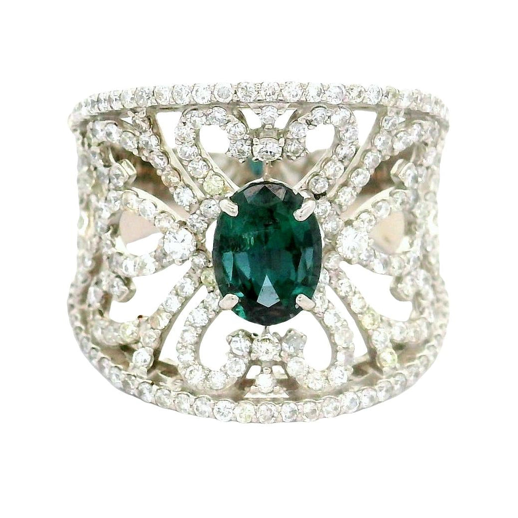 1.14 Carat Alexandrite Diamond Platinum Filigree Ring, GIA Certified