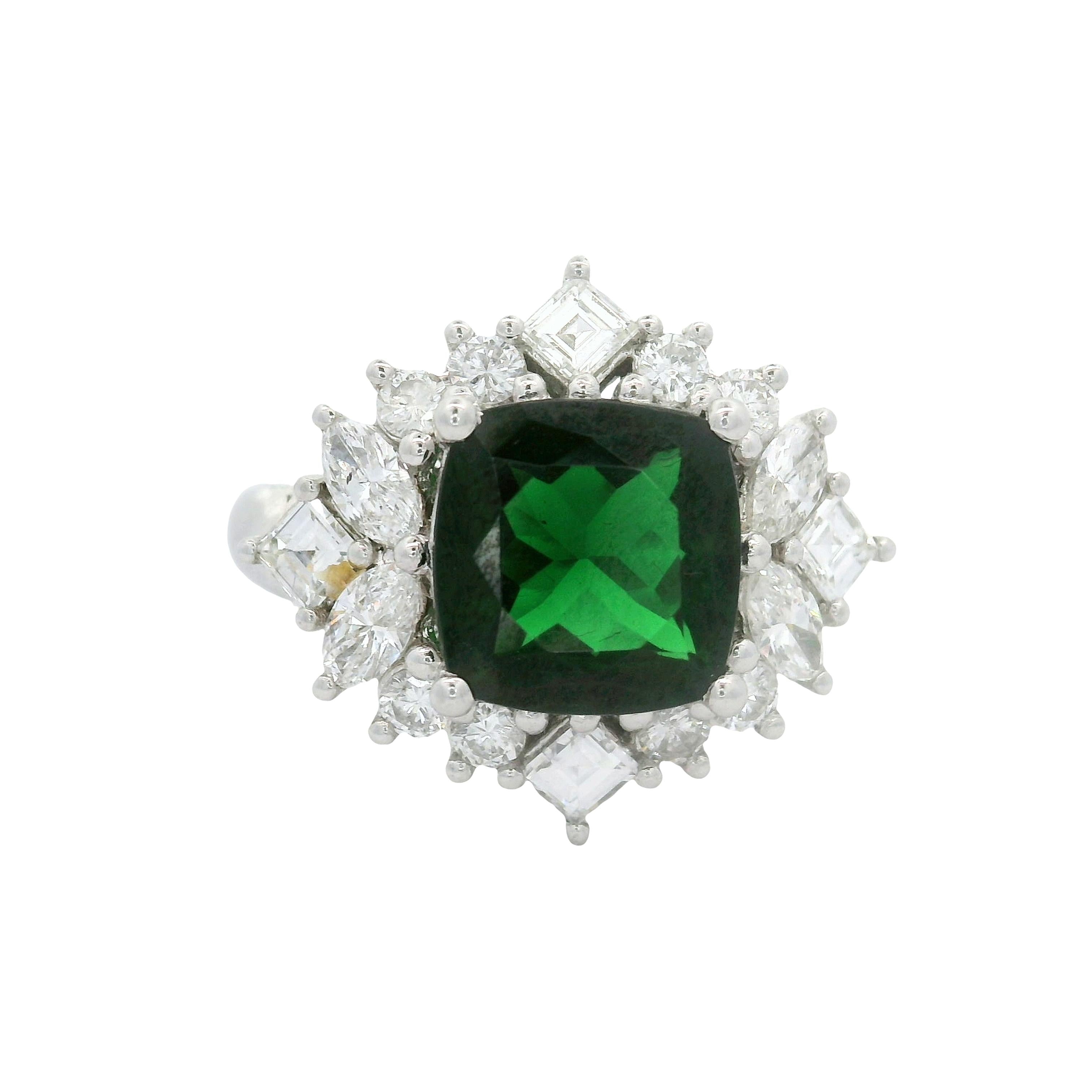 2.64 Carats Tsavorite Diamond Platinum Burst Ring