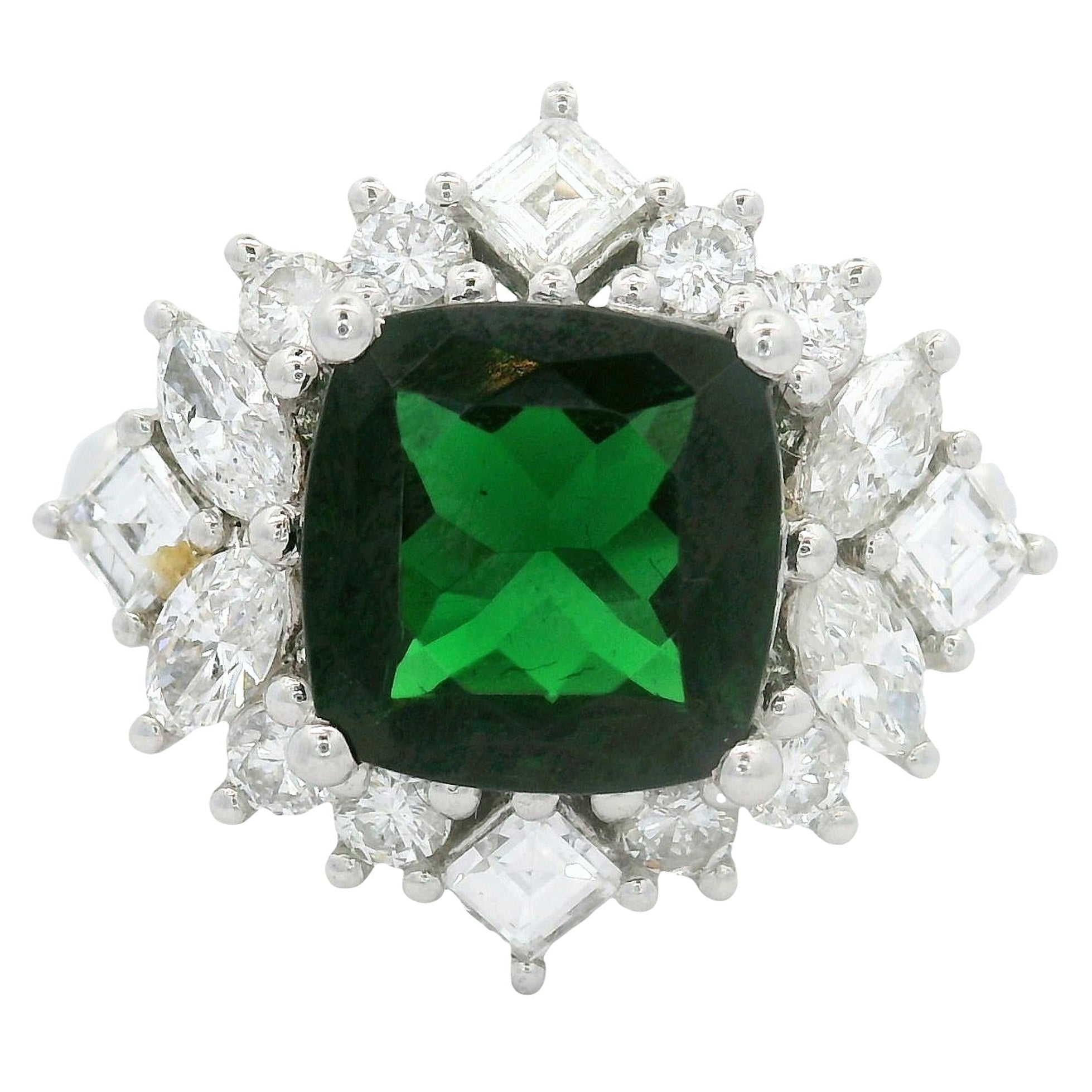 2.64 Carats Tsavorite Diamond Platinum Burst Ring