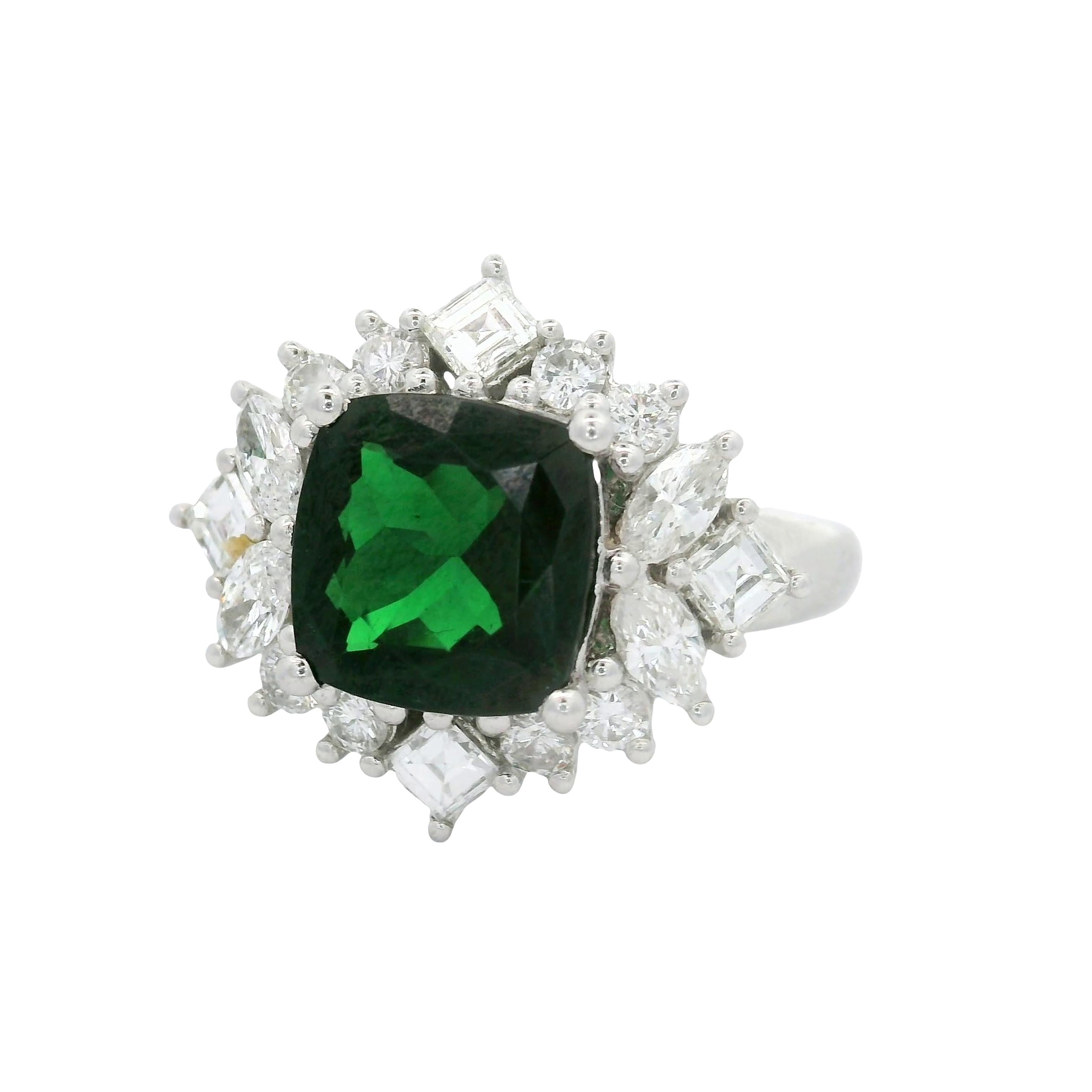 2.64 Carats Tsavorite Diamond Platinum Burst Ring
