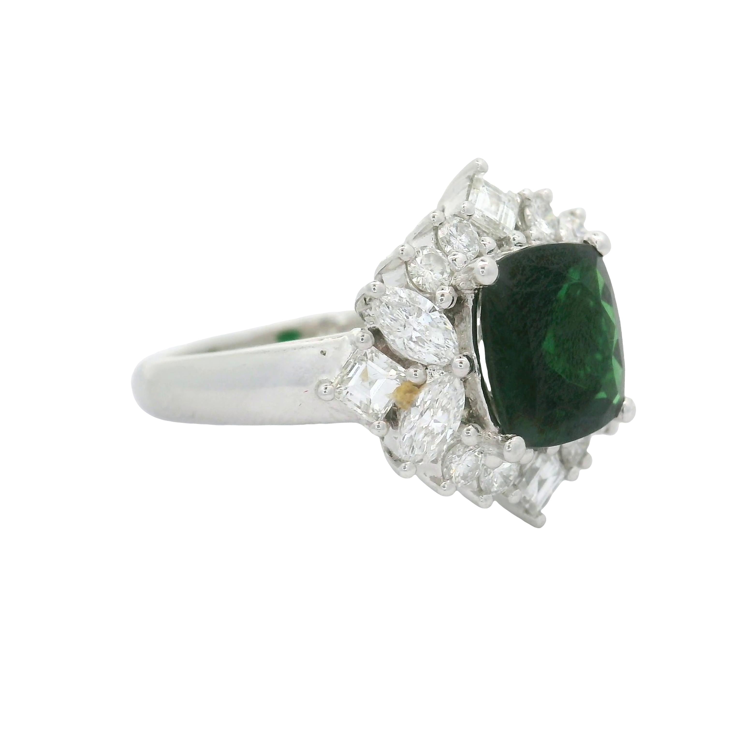 2.64 Carats Tsavorite Diamond Platinum Burst Ring