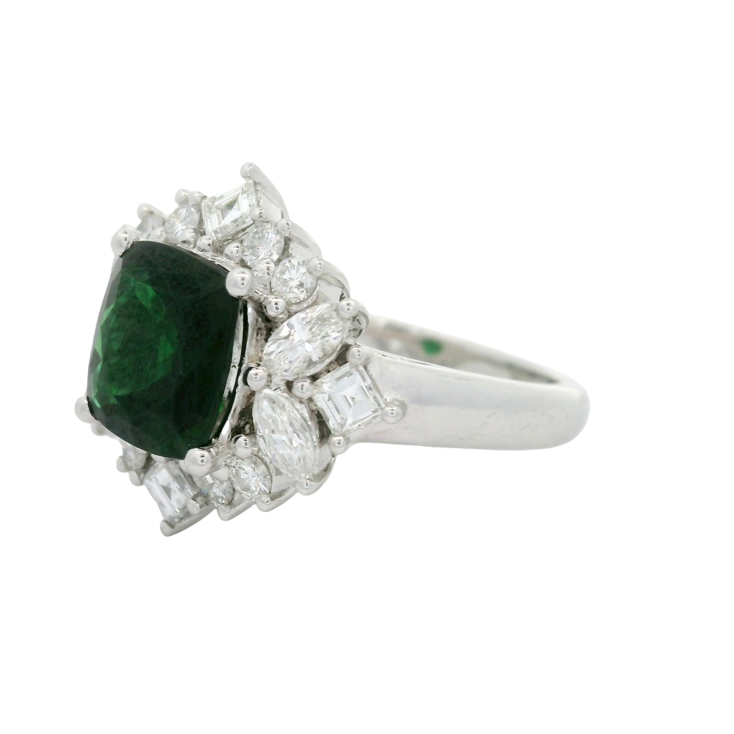 2.64 Carats Tsavorite Diamond Platinum Burst Ring