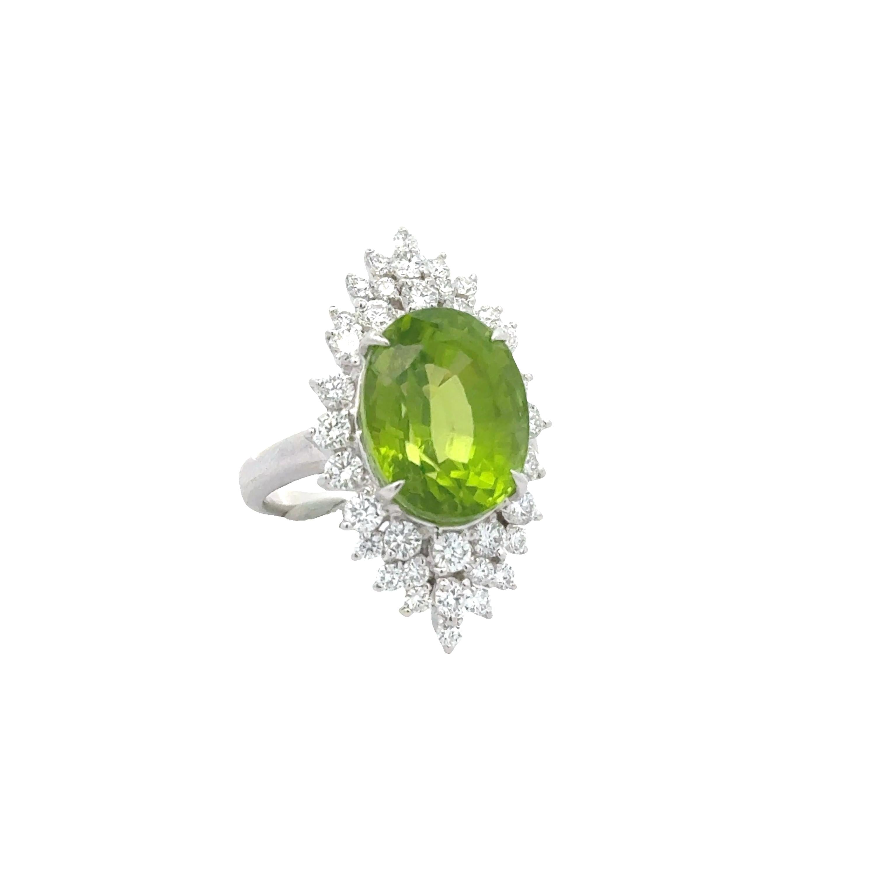 11.75 Carat Peridot Diamond Platinum Burst Ring