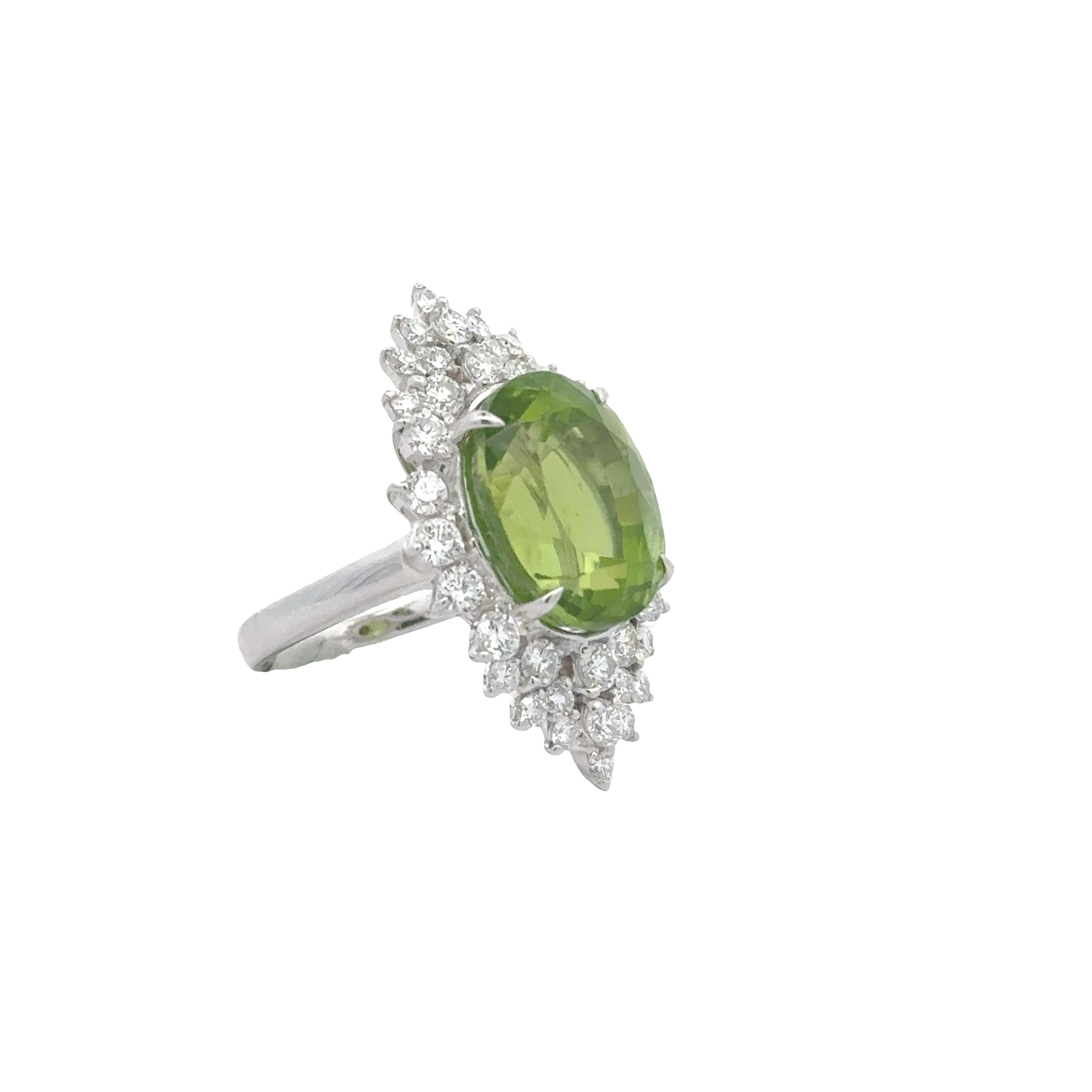 11.75 Carat Peridot Diamond Platinum Burst Ring