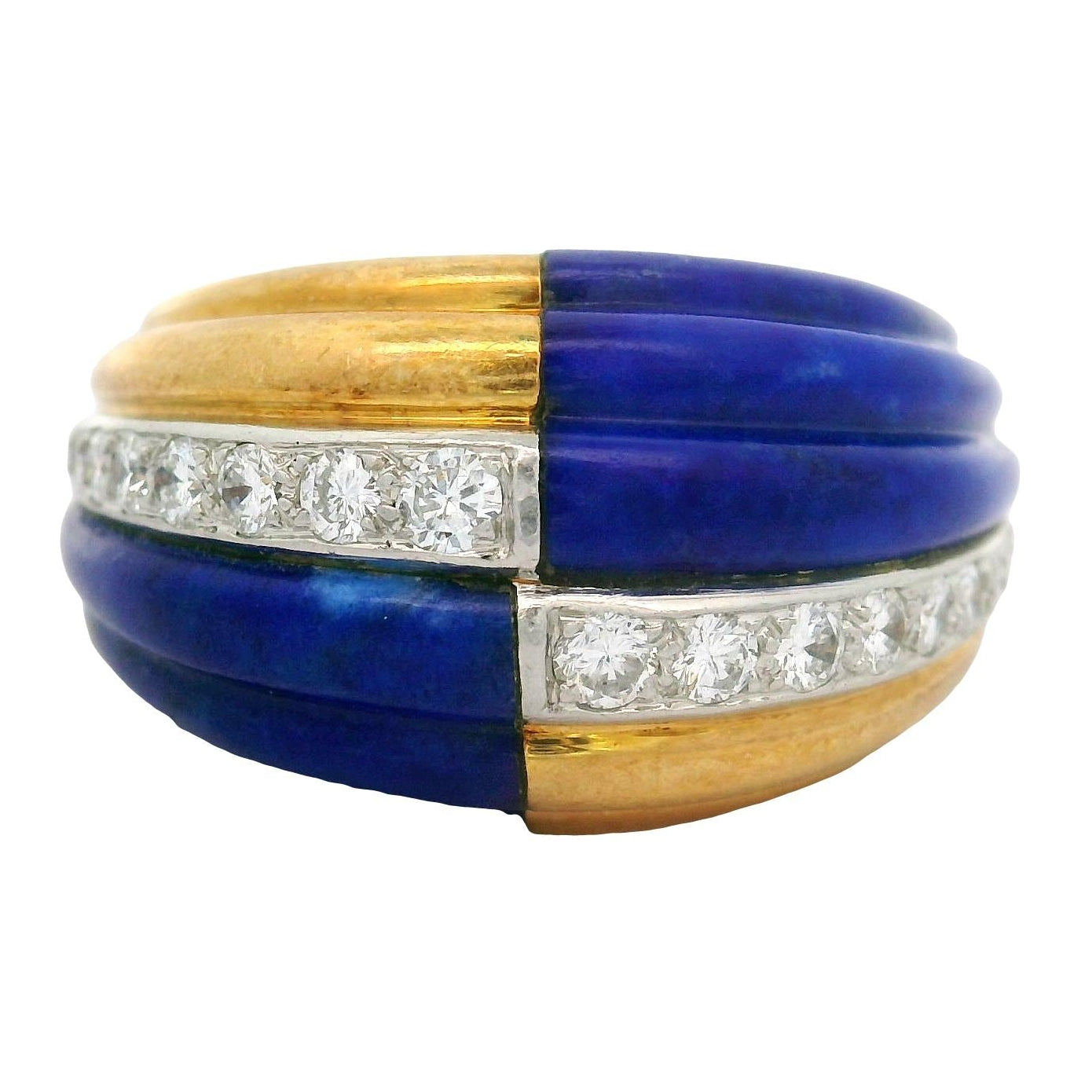 French Diamond Lapis 18K Yellow Gold Checkered Ring