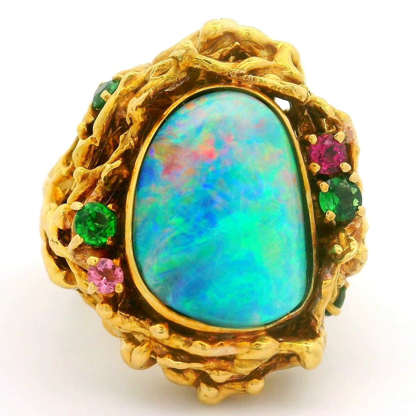 Boulder Opal Multi-Colored Gemstones 18K Gold Cocktail Ring
