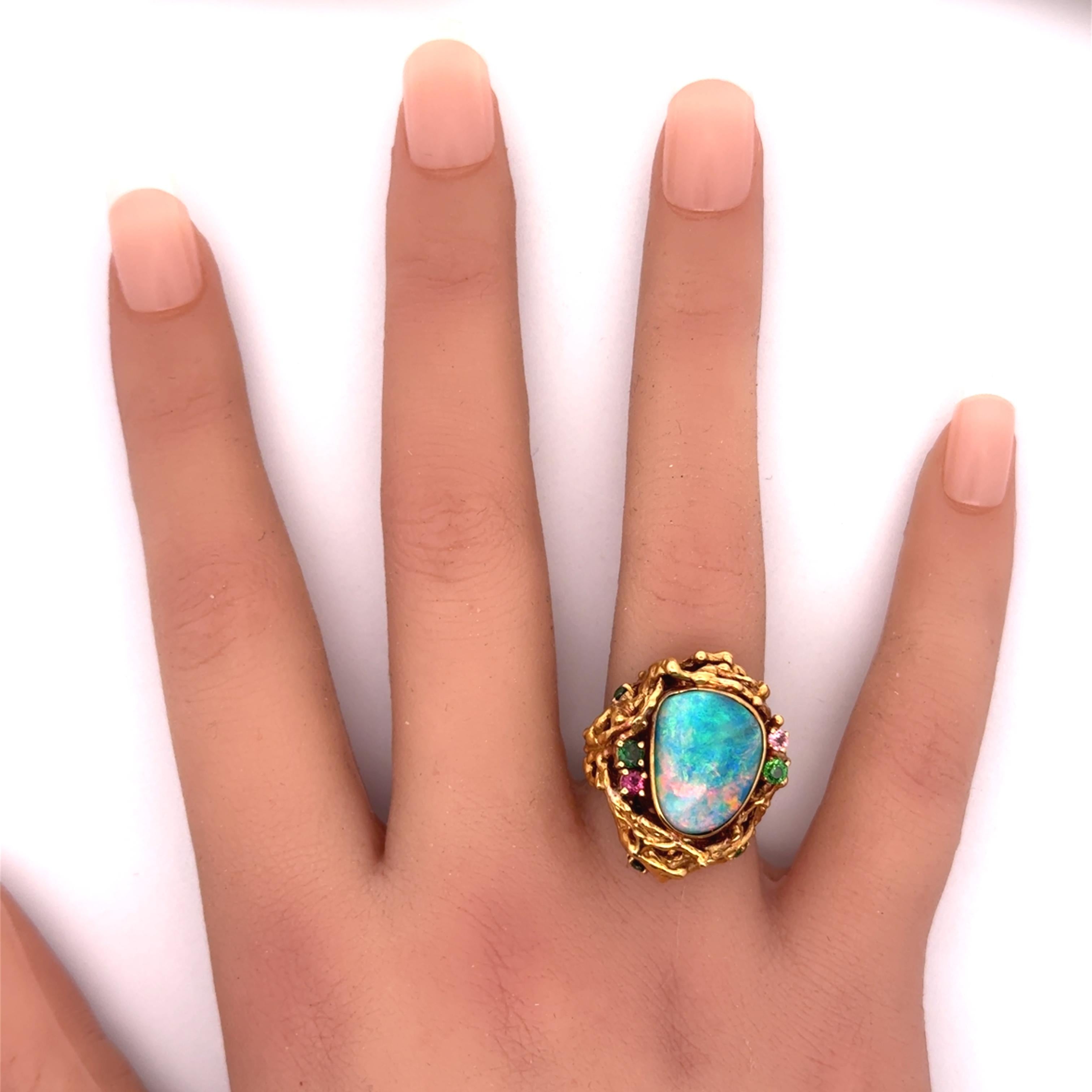 Boulder Opal Multi-Colored Gemstones 18K Gold Cocktail Ring