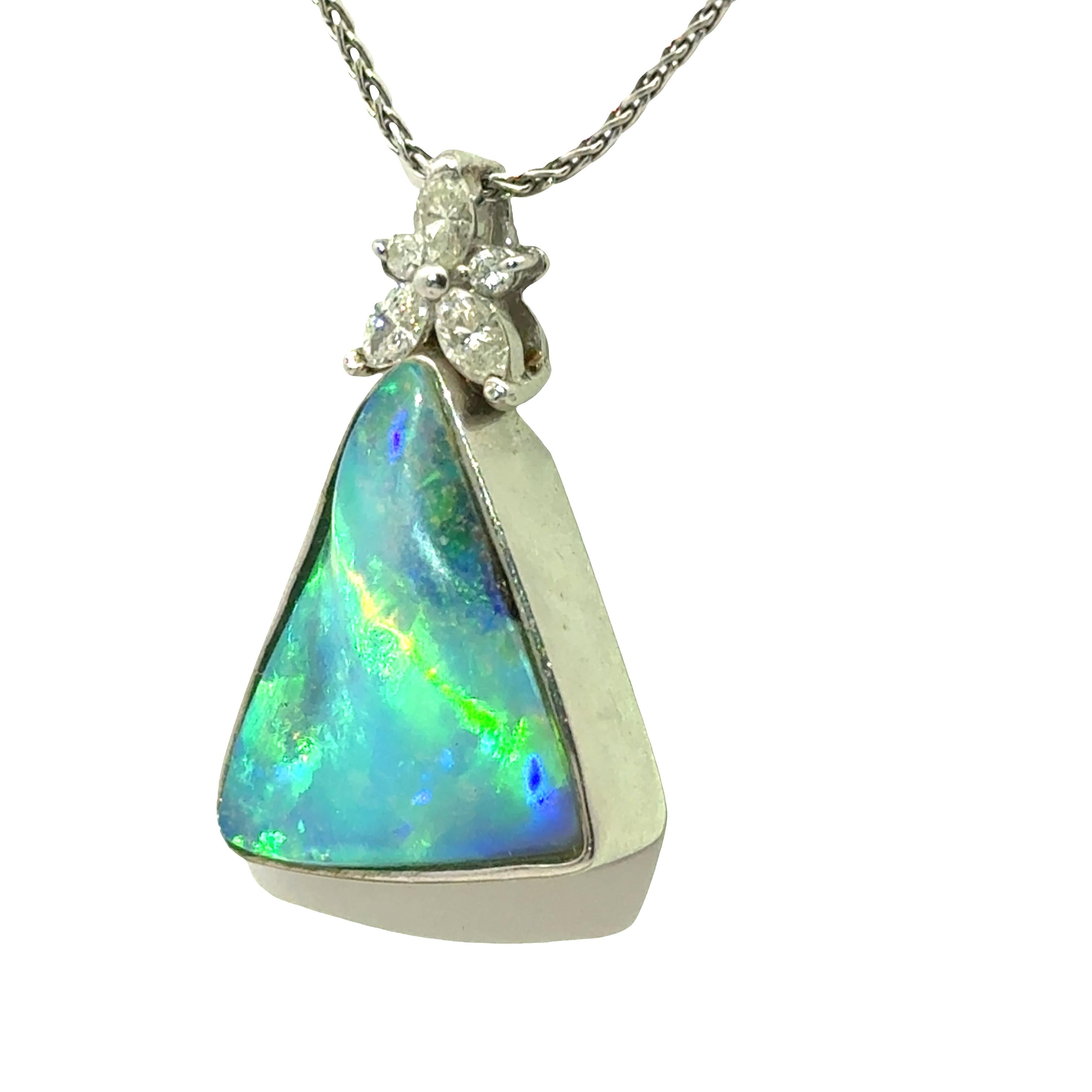 10.76 Carat Boulder Opal Diamond Platinum Necklace