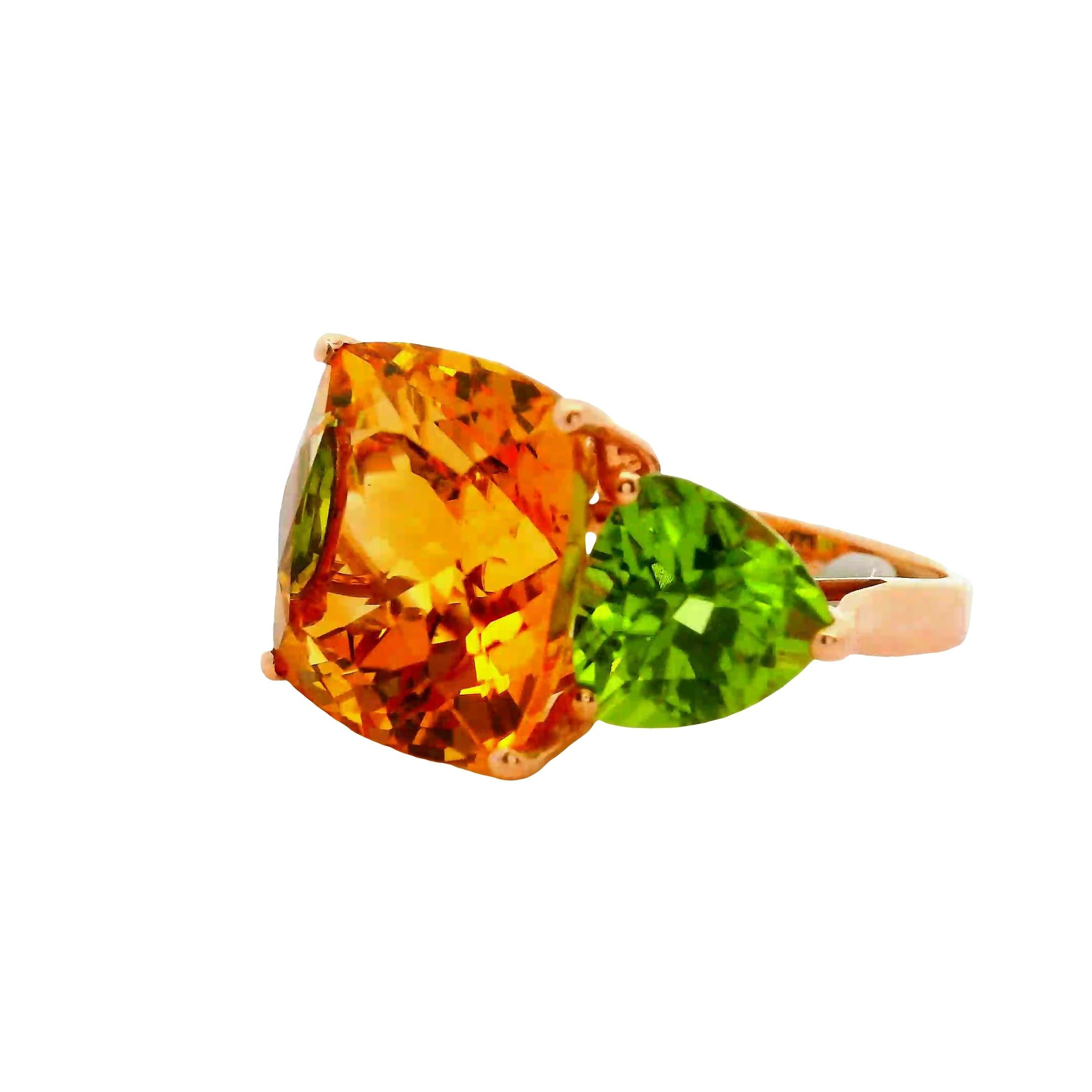 Citrine Peridot 14K Gold Three-Stone Ring