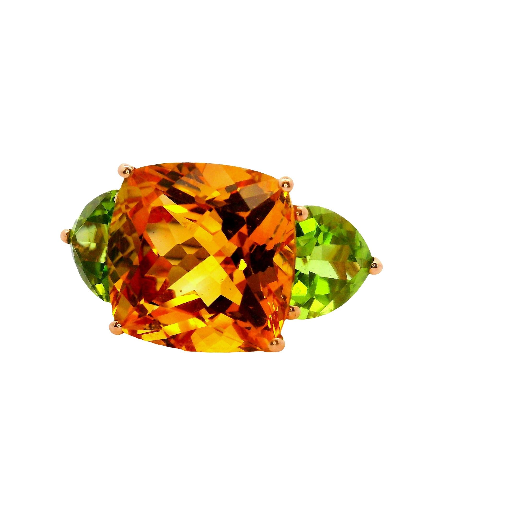 Citrine Peridot 14K Gold Three-Stone Ring