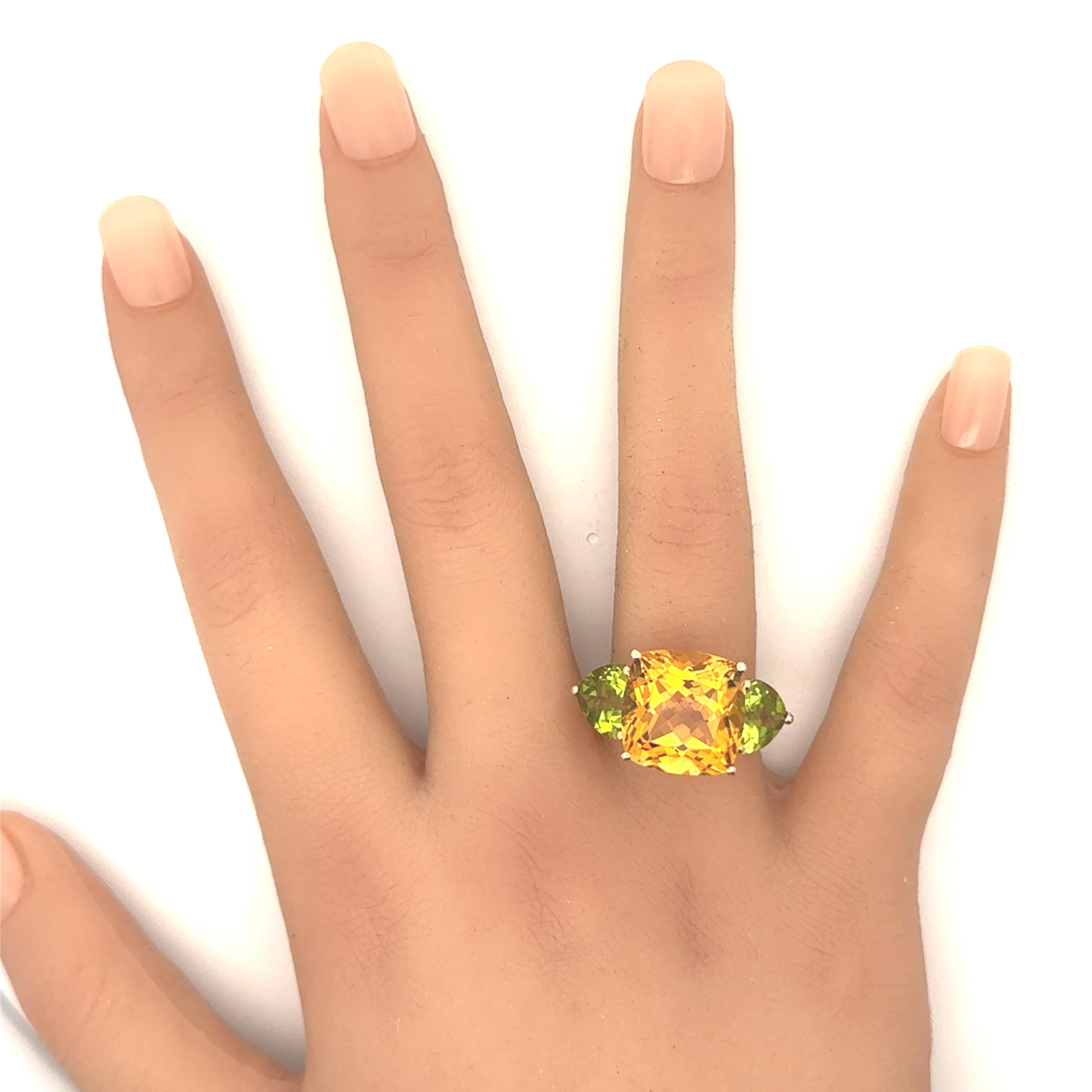Citrine Peridot 14K Gold Three-Stone Ring