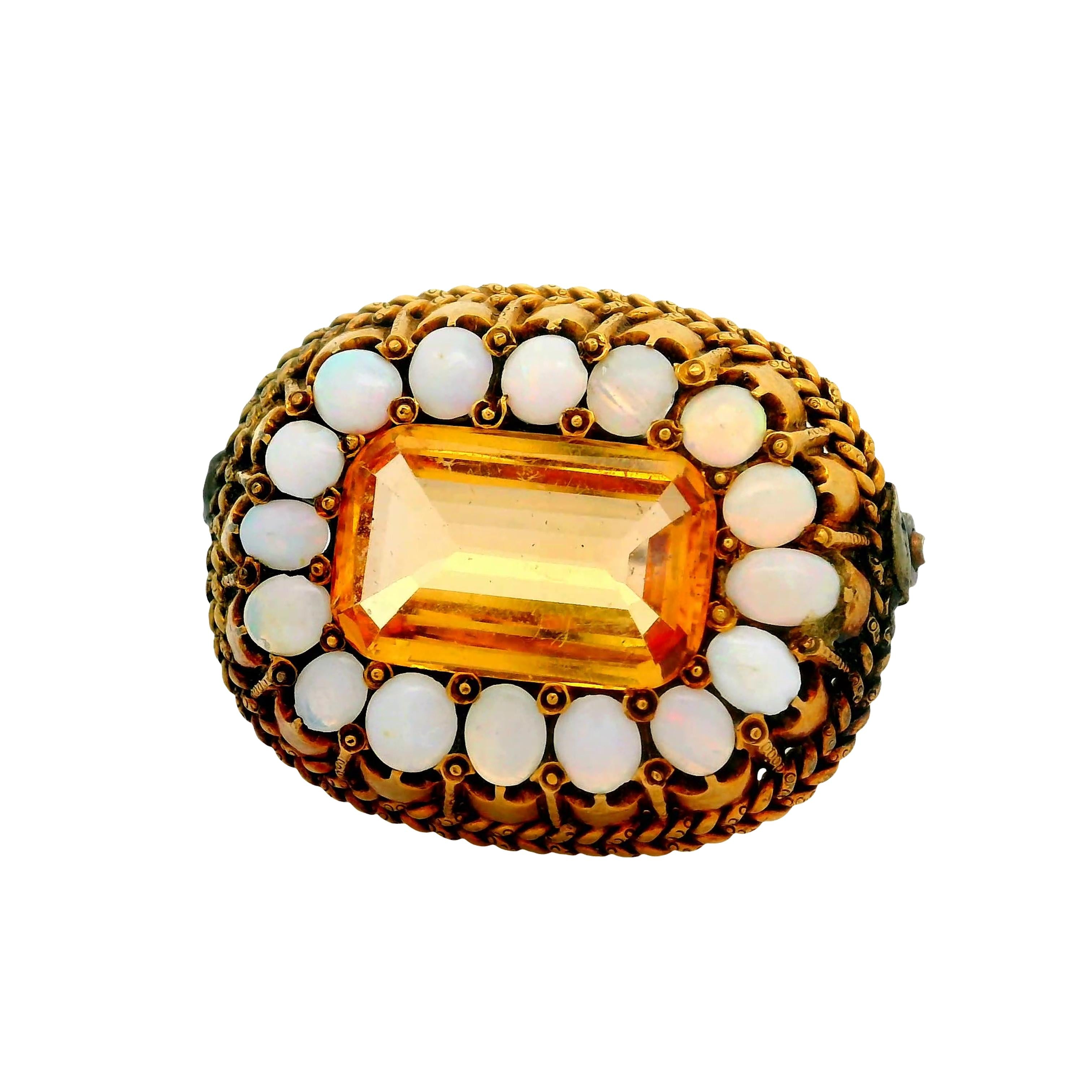 Antique Citrine Opal 10K Gold Halo Brooch