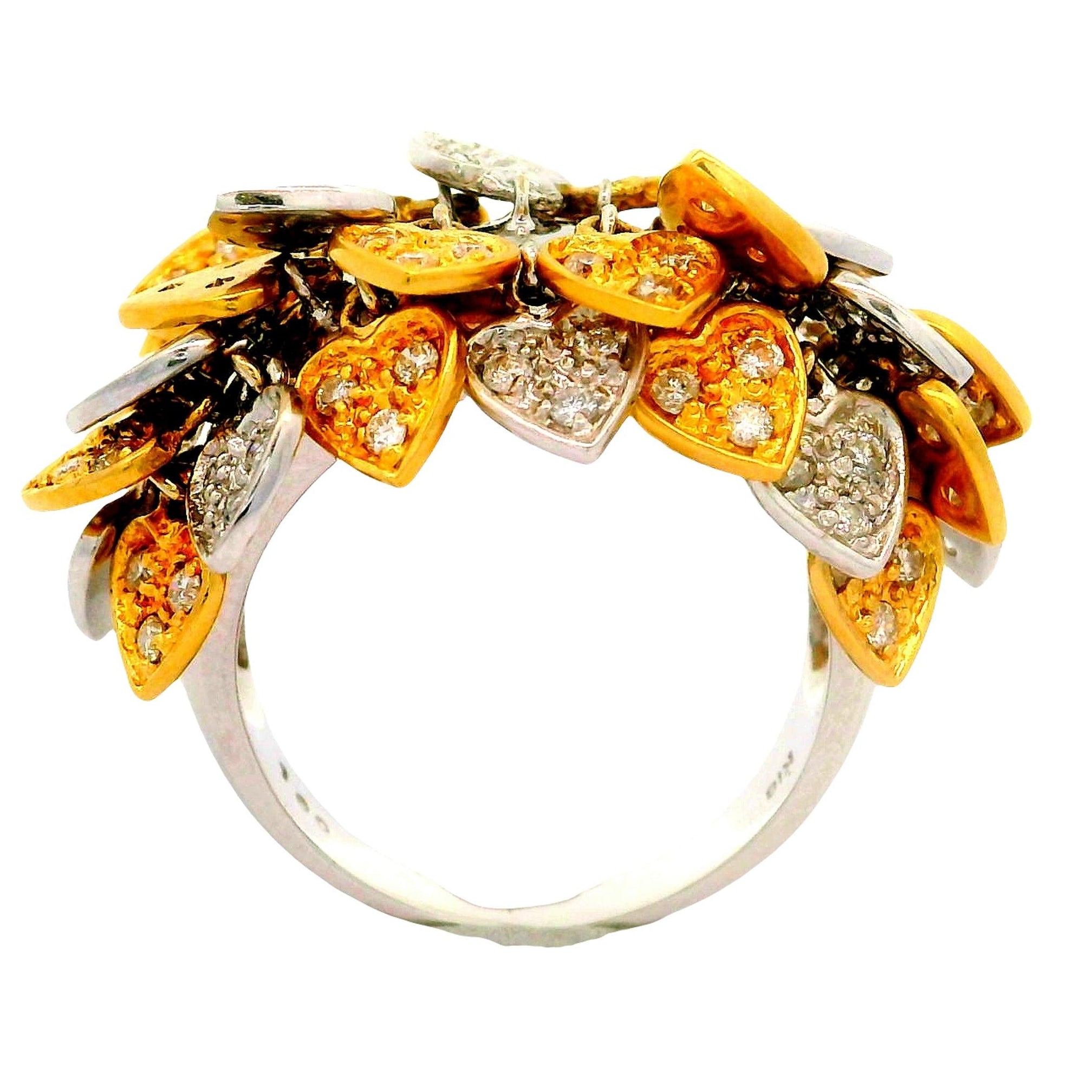 Diamond 18K Two-Tone Dangling Hearts Ring
