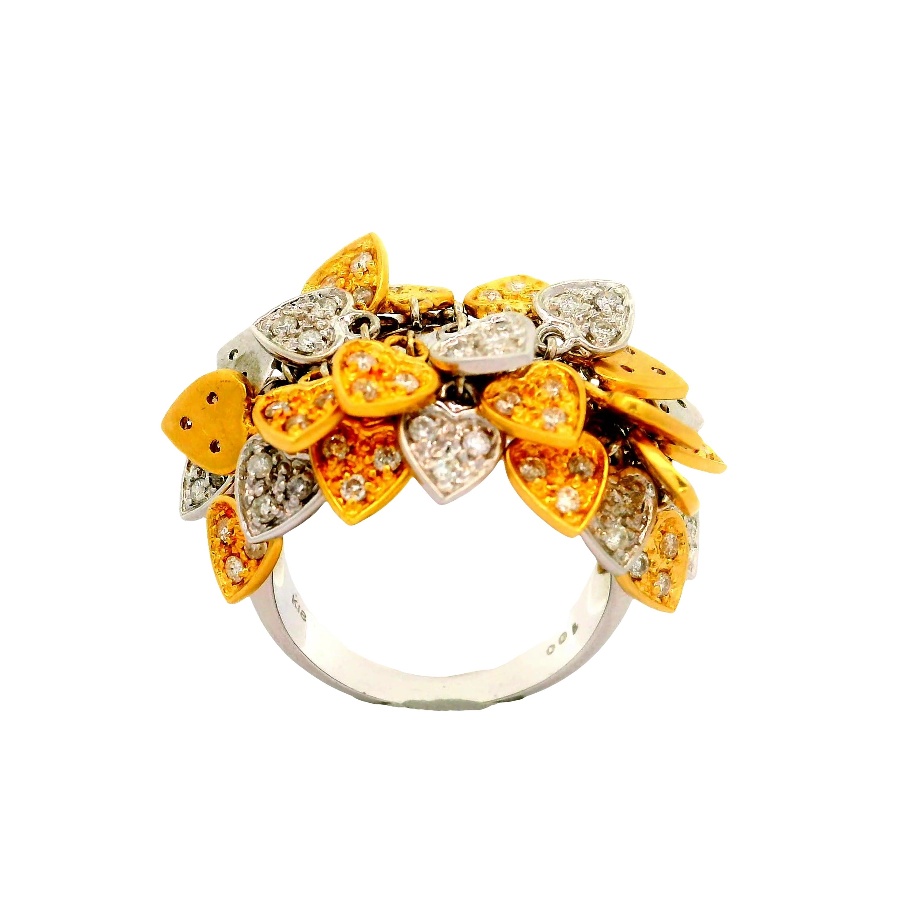 Diamond 18K Two-Tone Dangling Hearts Ring
