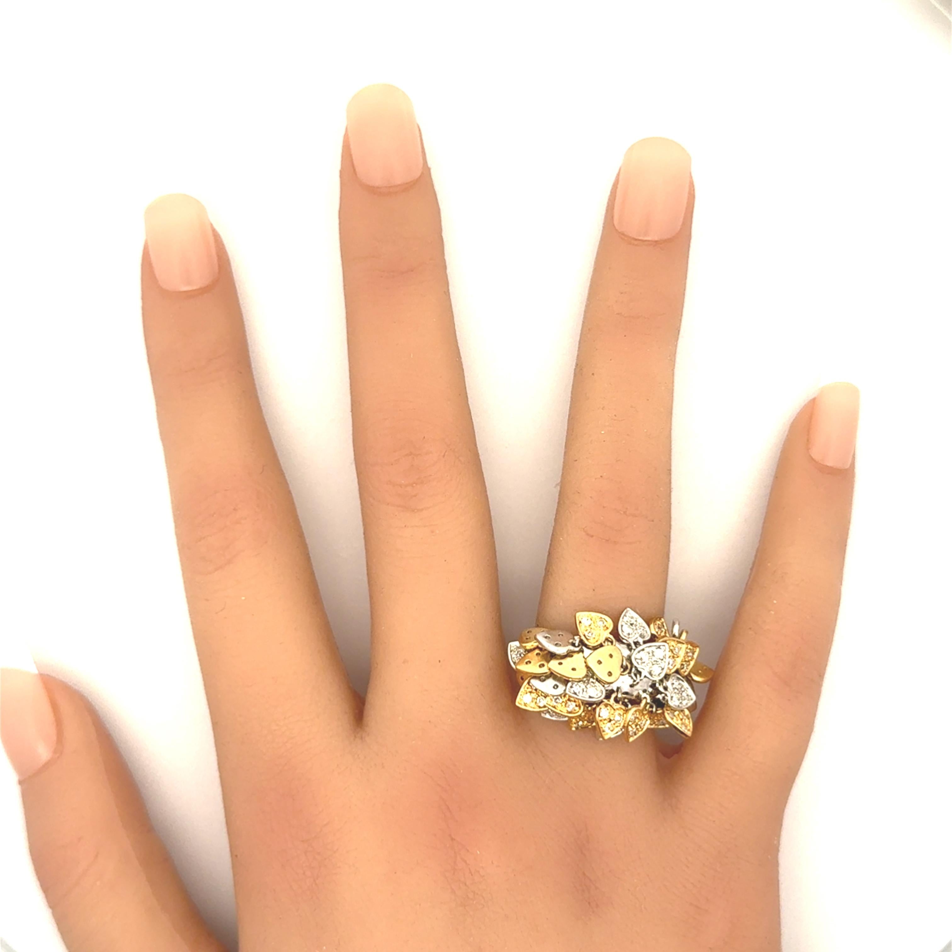Diamond 18K Two-Tone Dangling Hearts Ring