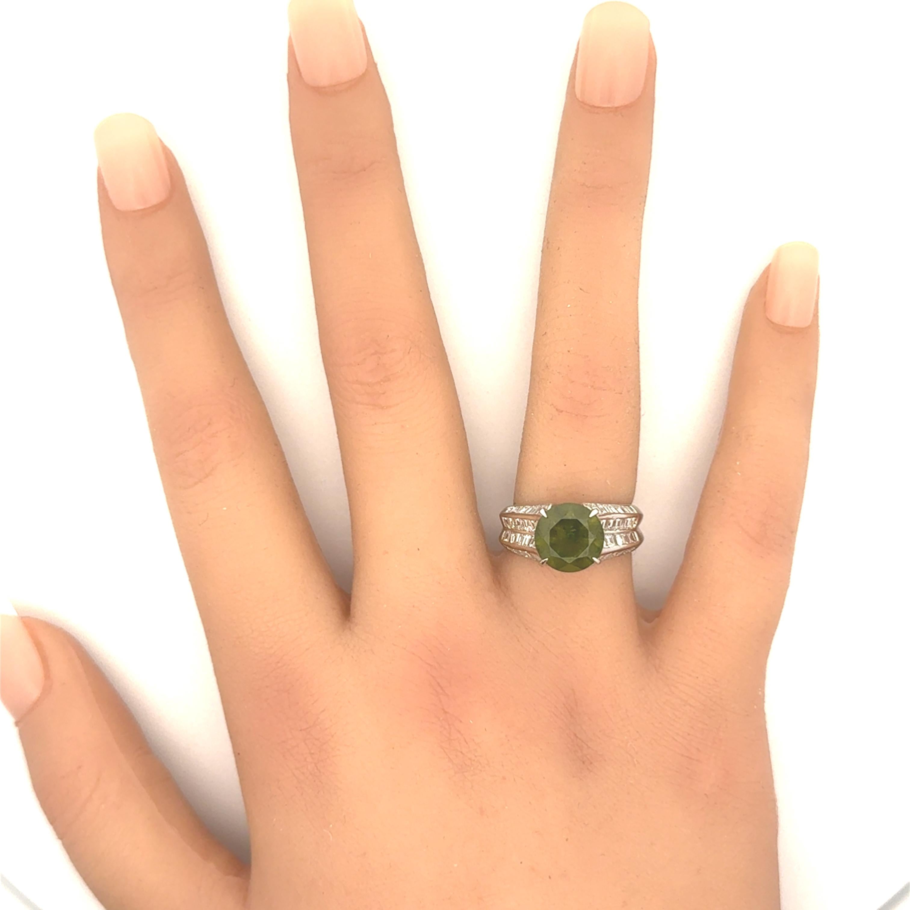 3.73 Carat Demantoid Garnet Diamond Platinum Ring, GRS Certified