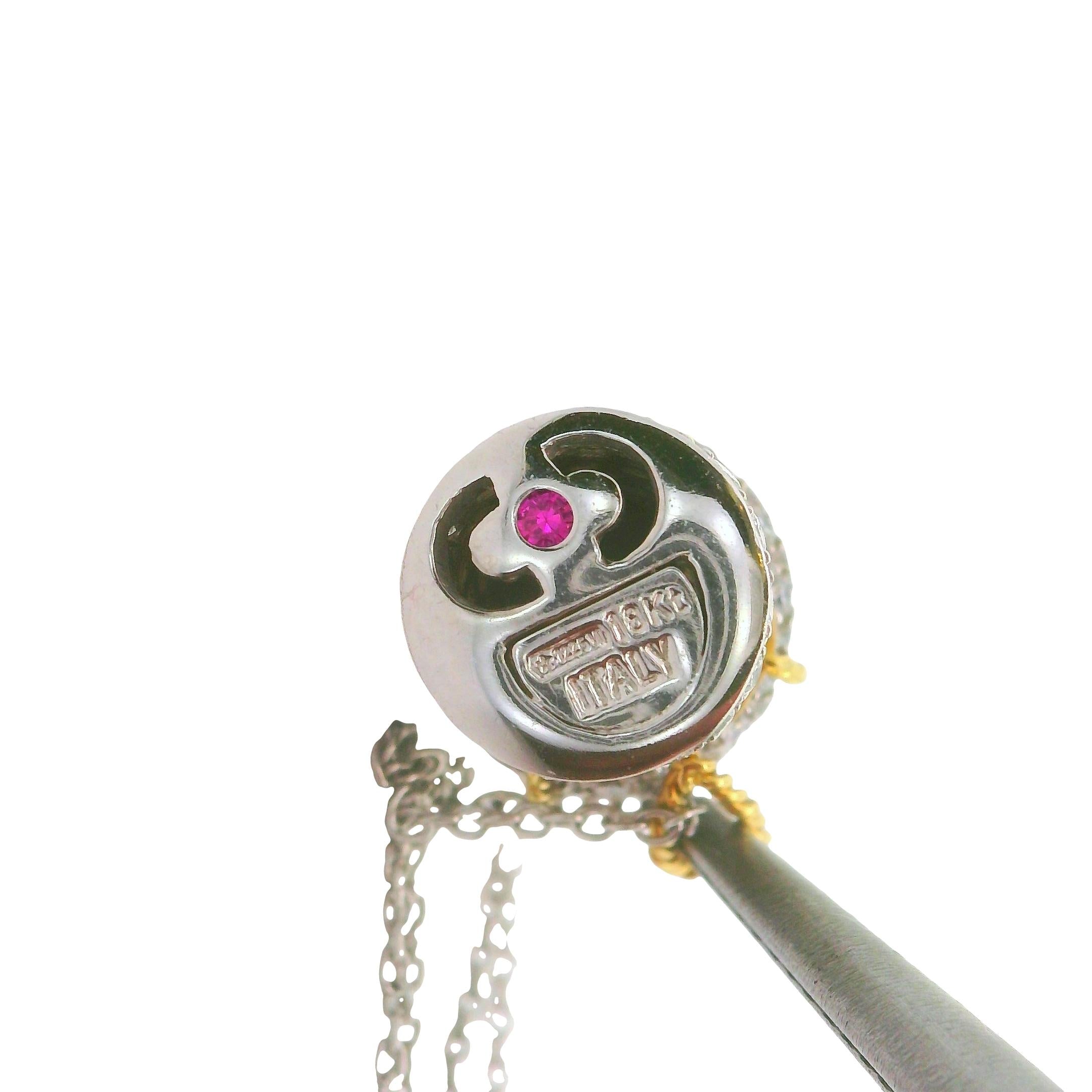 Roberto Coin Diamond Ruby 18K Yellow White Gold Drum Pendant Necklace