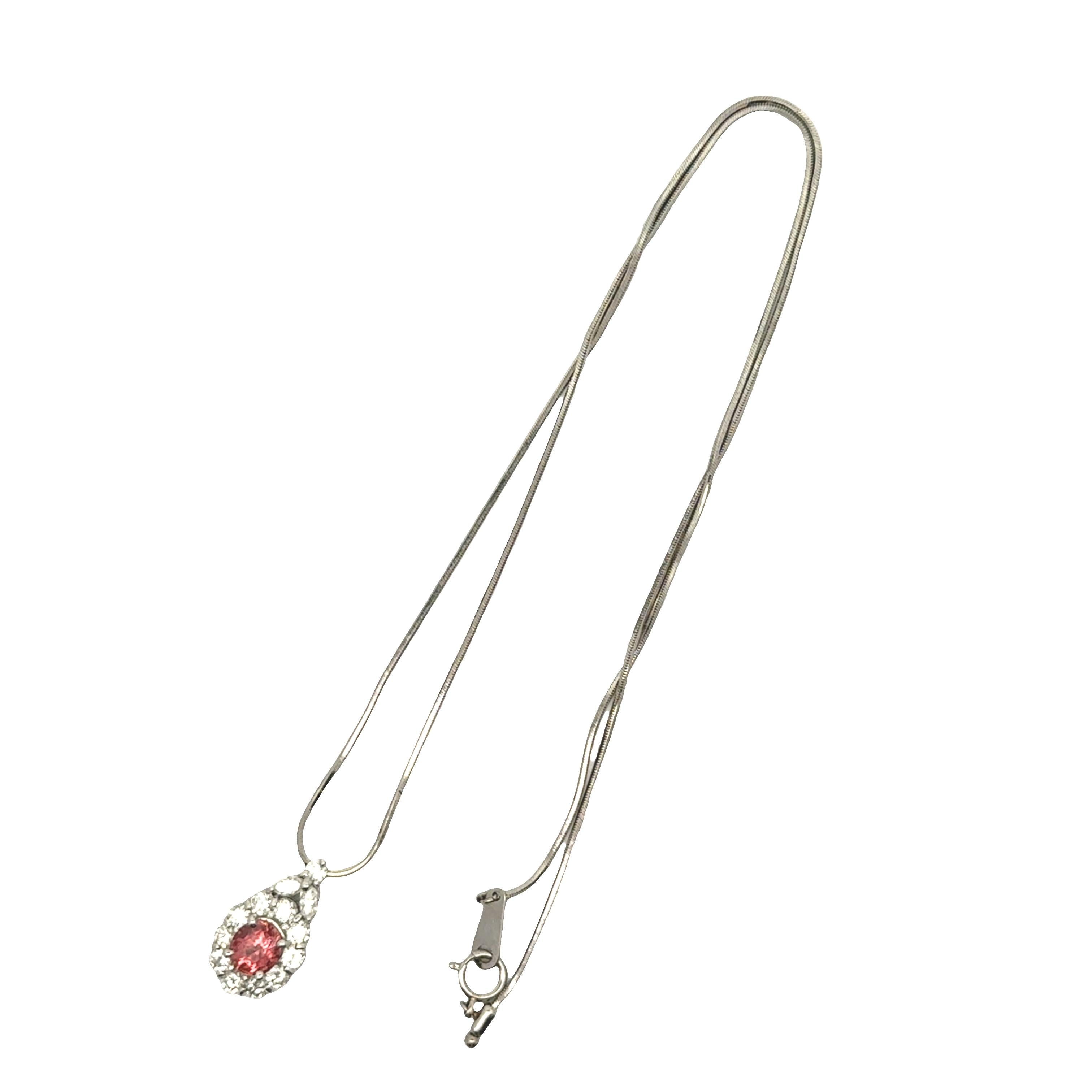 1.32 Carat Padparadscha Sapphire Diamond Platinum Halo Pendant Necklace, GIA