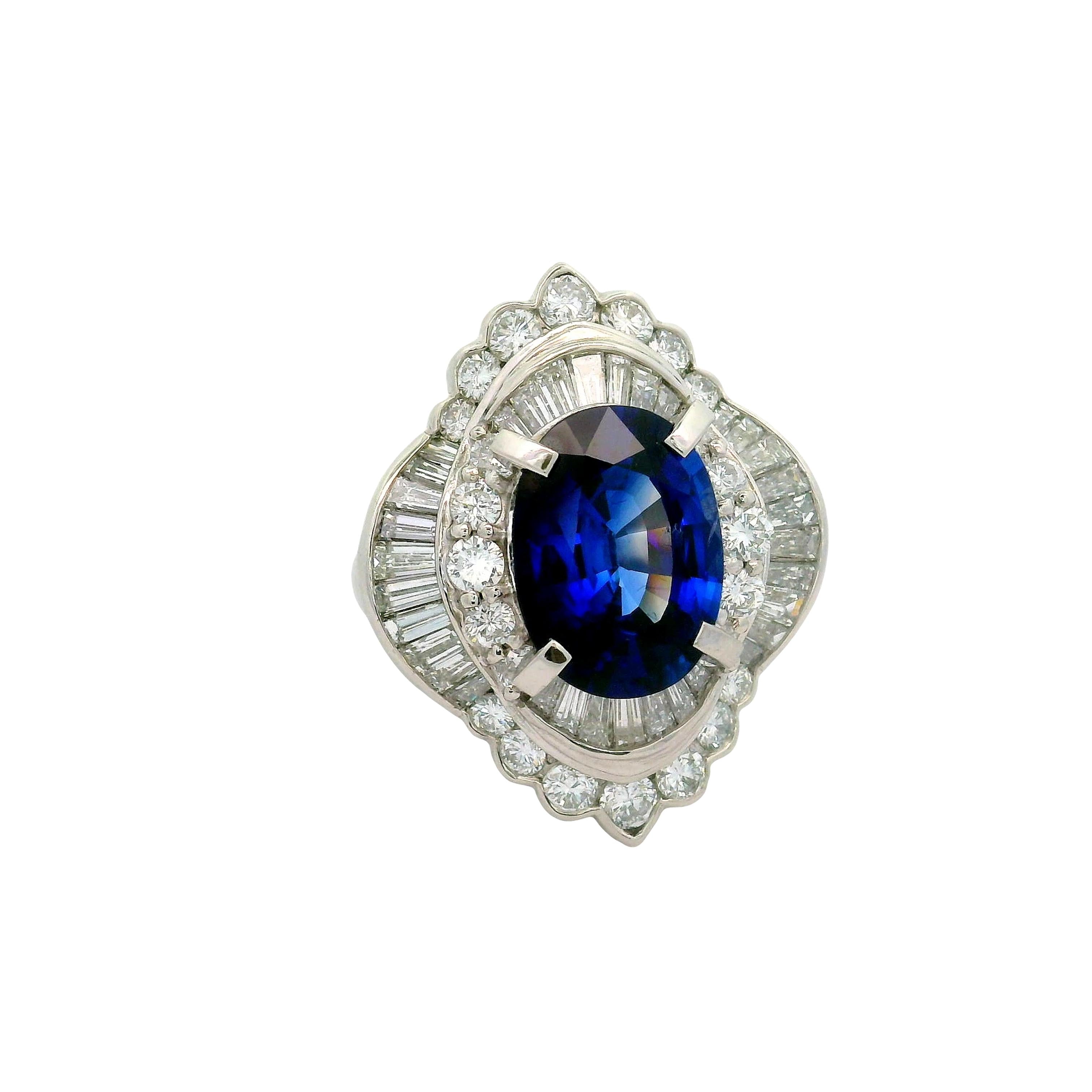 5.82 Carat Blue Sapphire Diamond Platinum Ballerina Ring