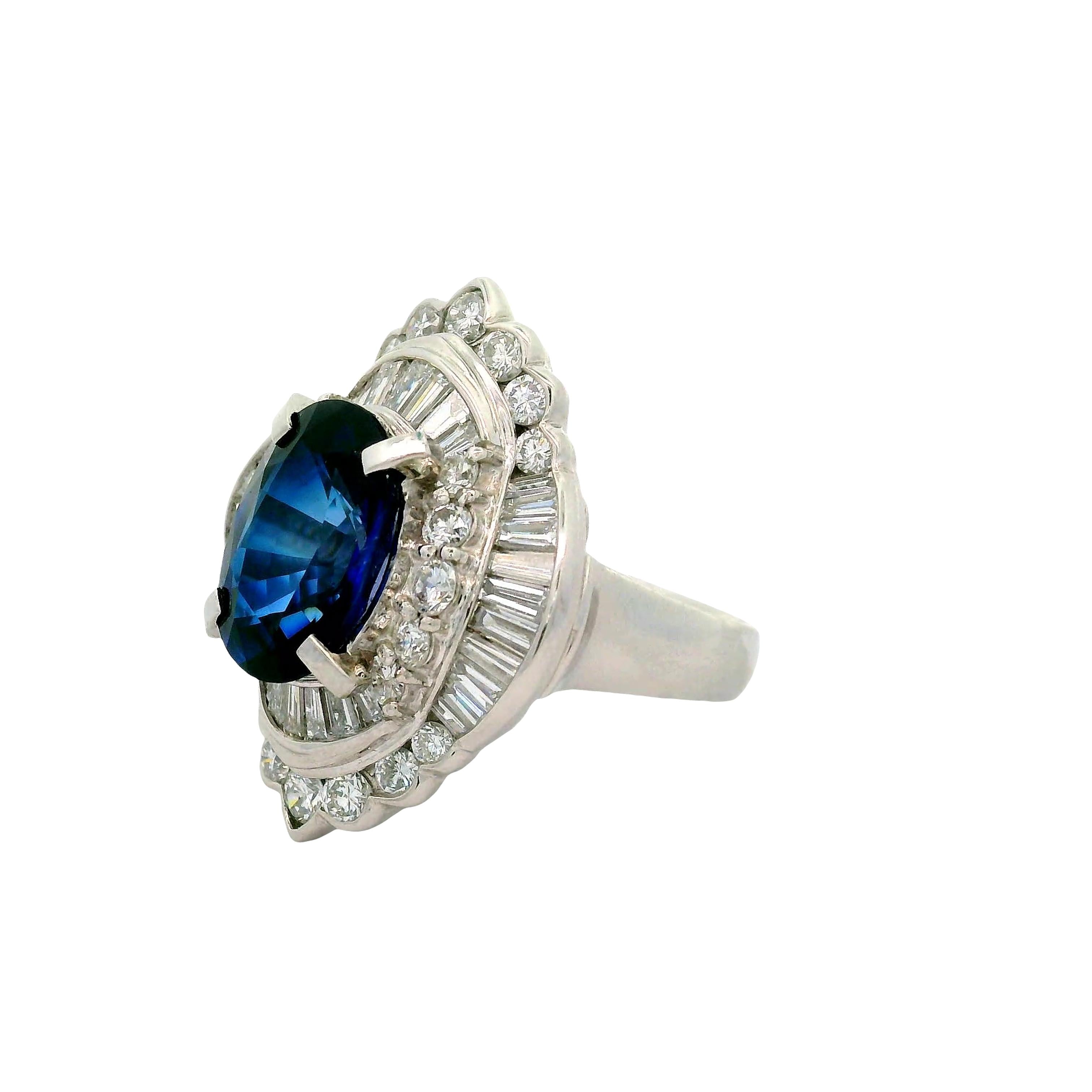 5.82 Carat Blue Sapphire Diamond Platinum Ballerina Ring