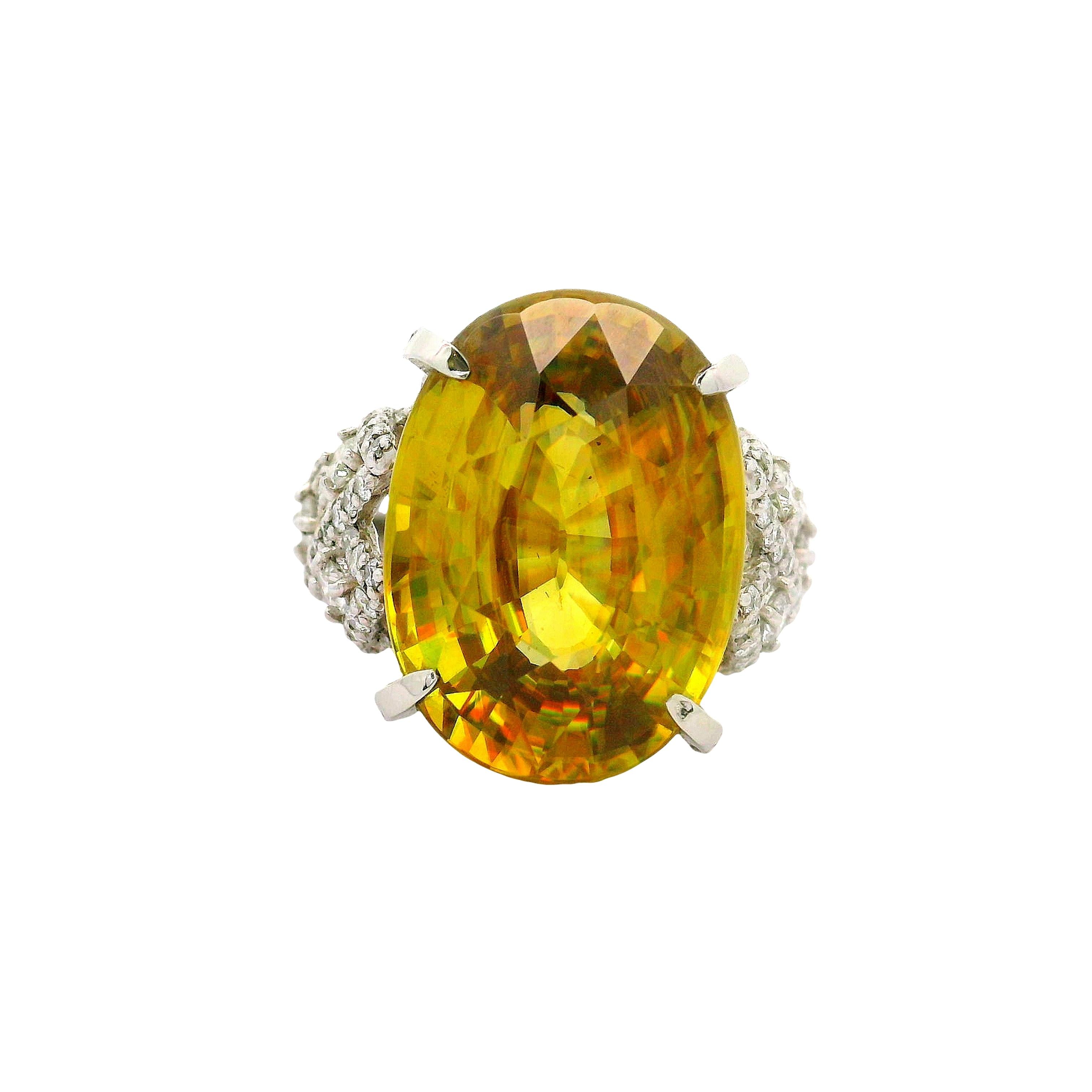 15.46 Carat Sphene Diamond Platinum Cocktail Ring