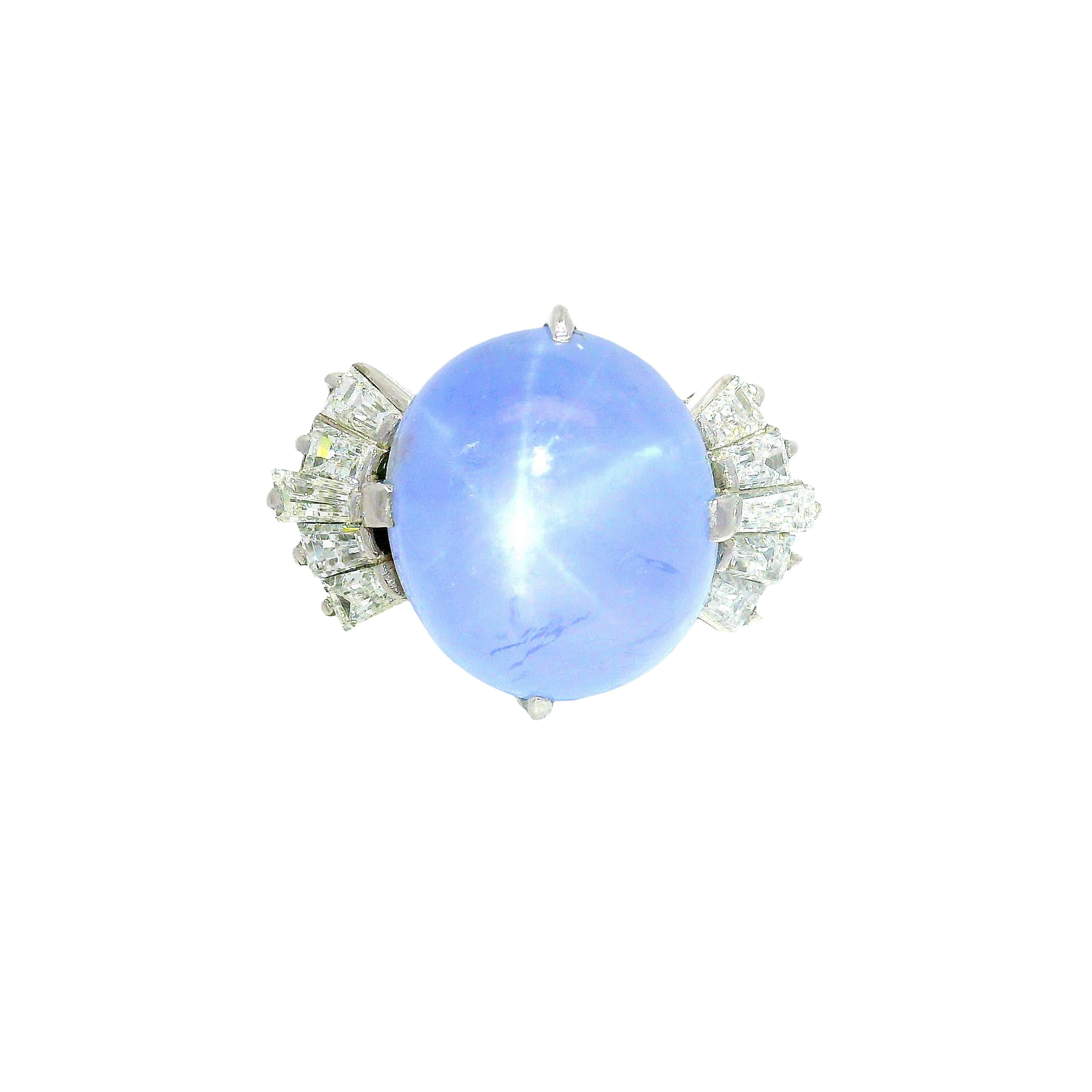 13.64 Carat Blue Star Sapphire Diamond Platinum Ring