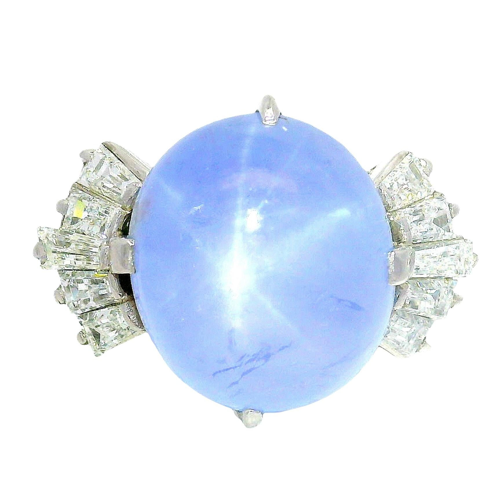13.64 Carat Blue Star Sapphire Diamond Platinum Ring
