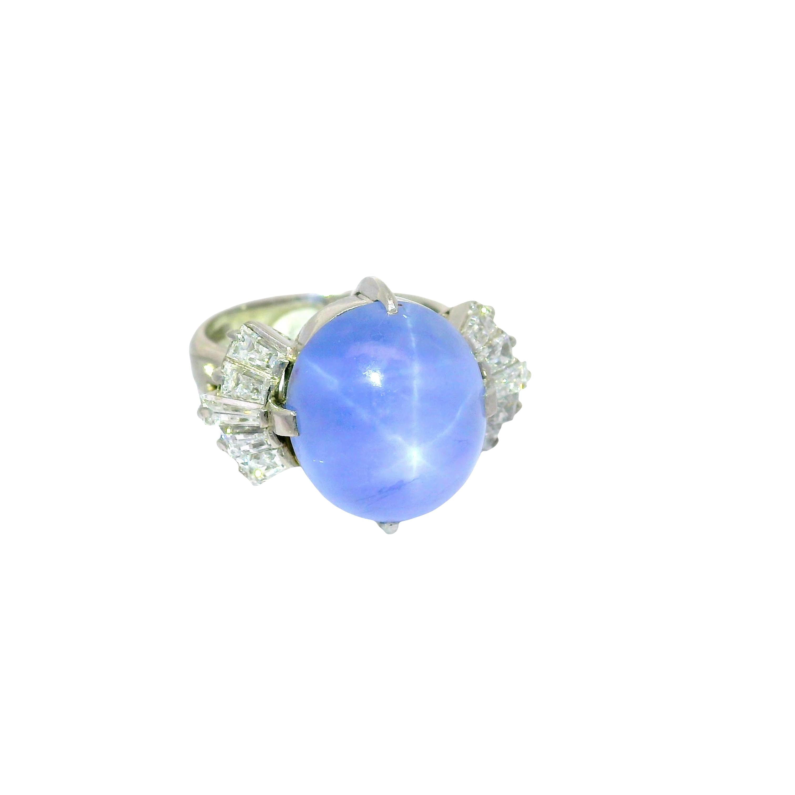 13.64 Carat Blue Star Sapphire Diamond Platinum Ring