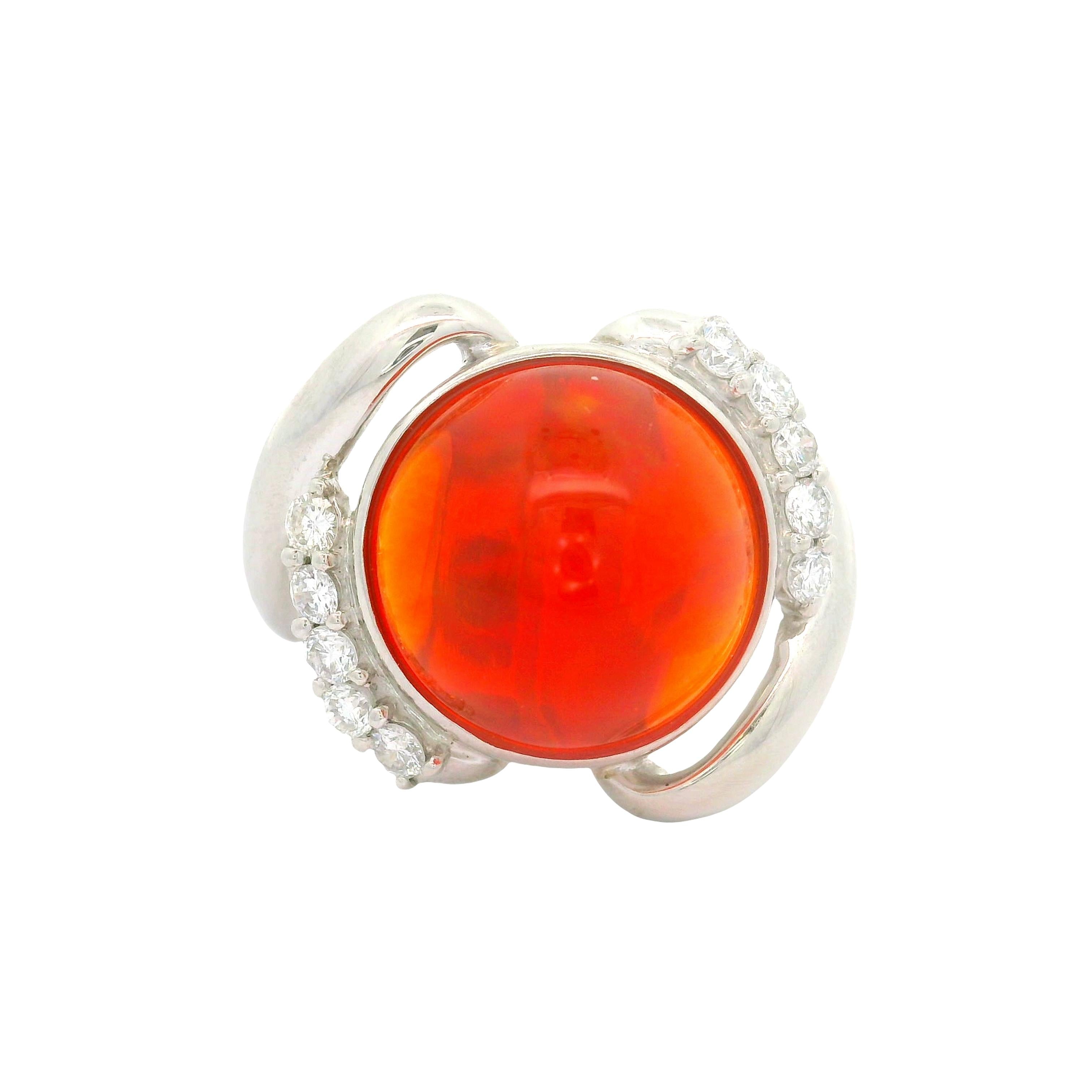 6.77 Carat Mexican Fire Opal Diamond Platinum Ribbon Ring