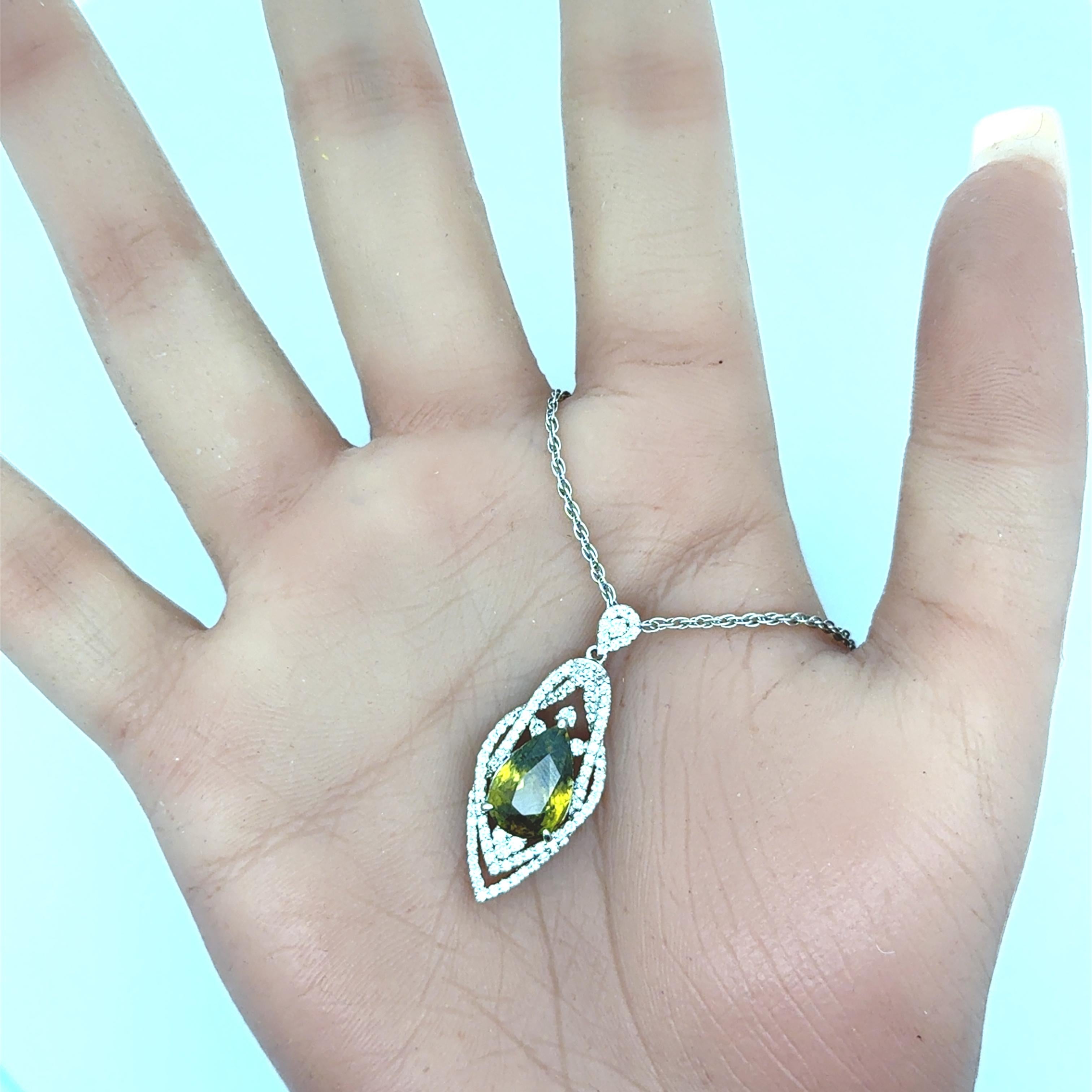 4.45 Carat Sphene Diamond Platinum Pendant Necklace