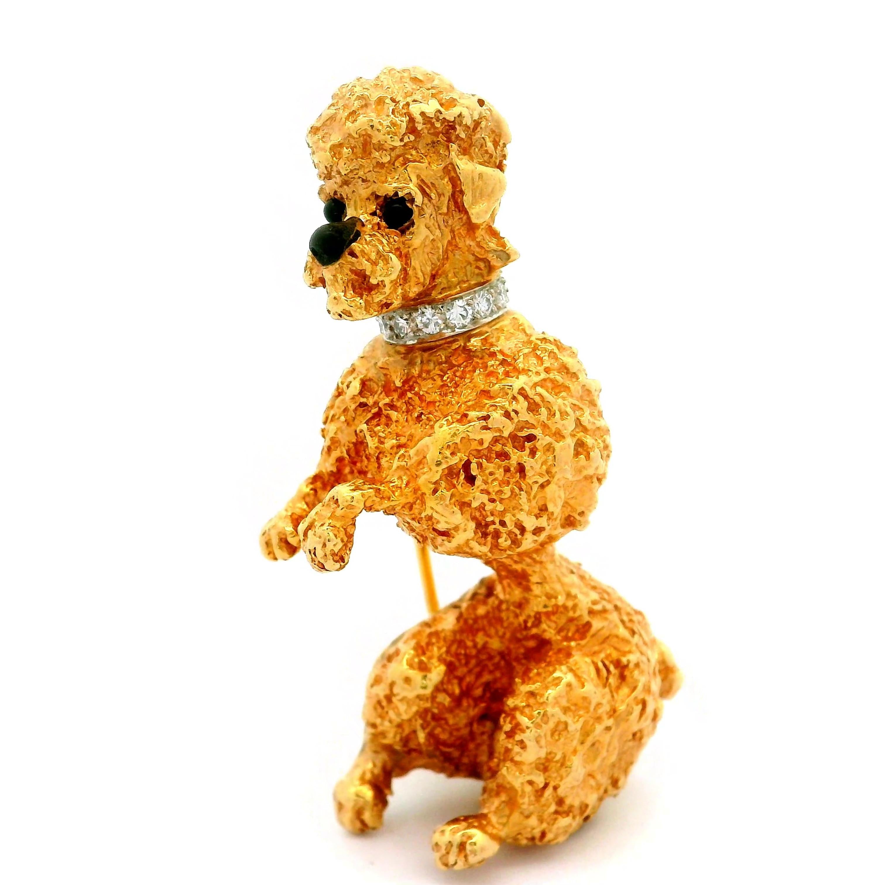 Ruser Diamond 14k Gold Poodle Dog Brooch