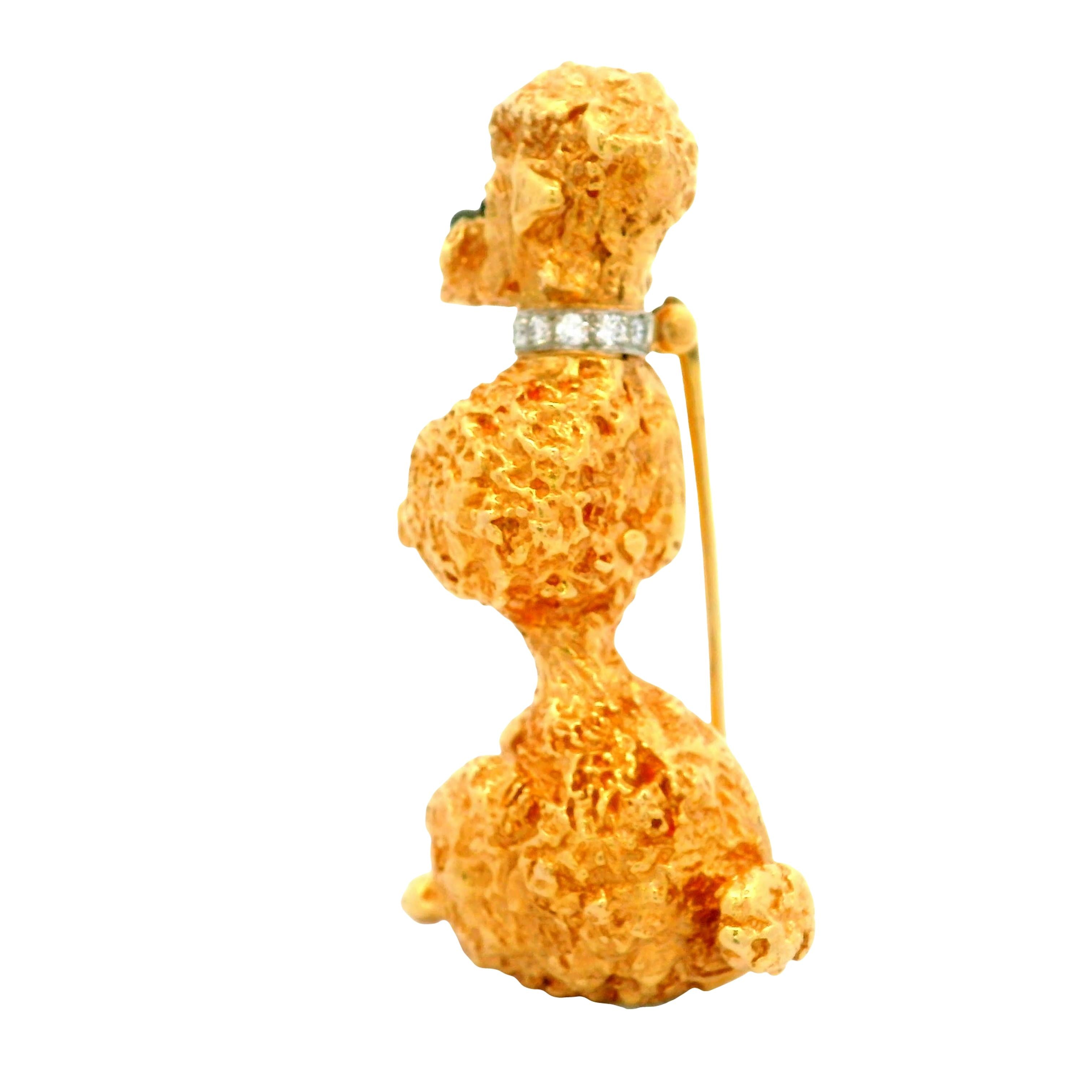 Ruser Diamond 14k Gold Poodle Dog Brooch