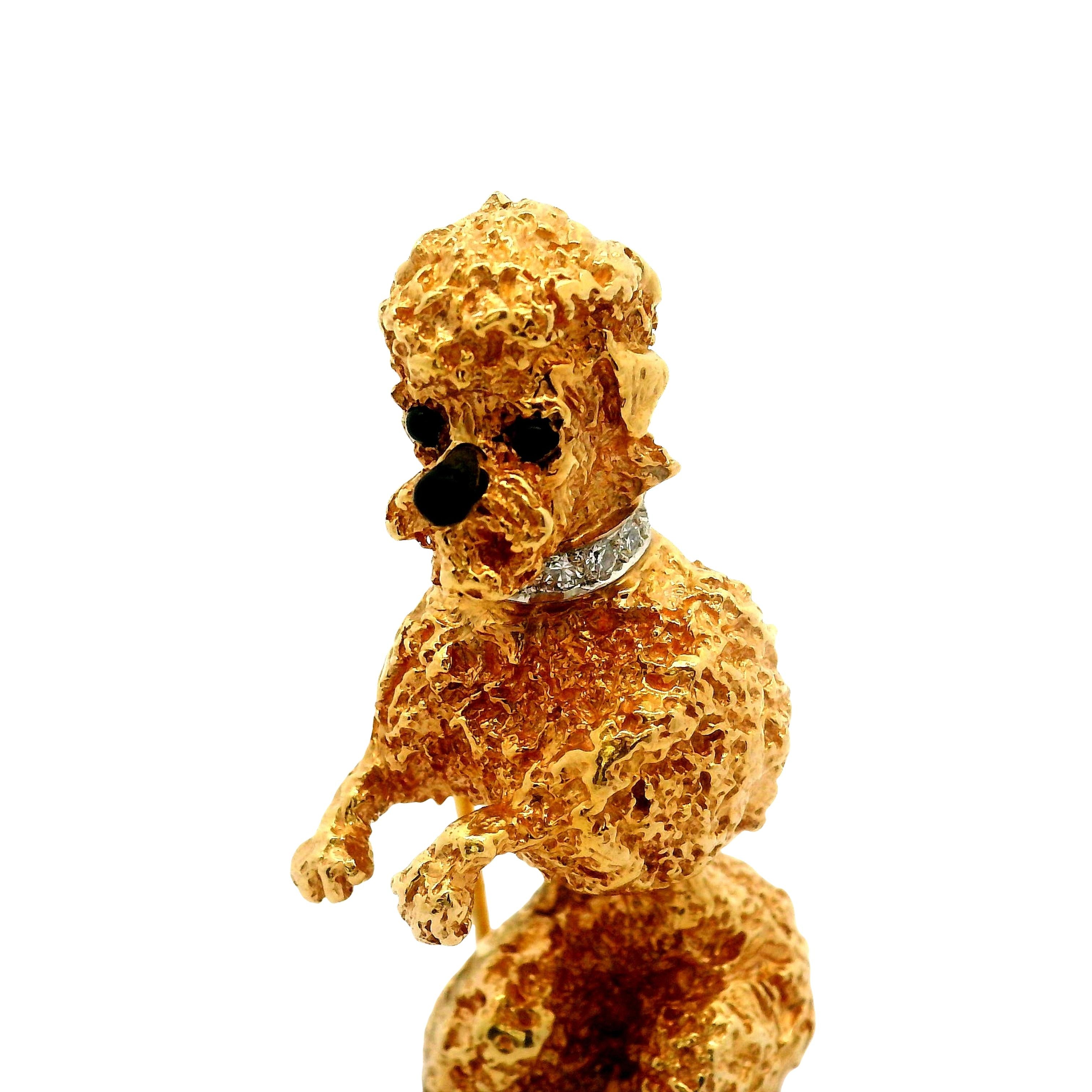 Ruser Diamond 14k Gold Poodle Dog Brooch