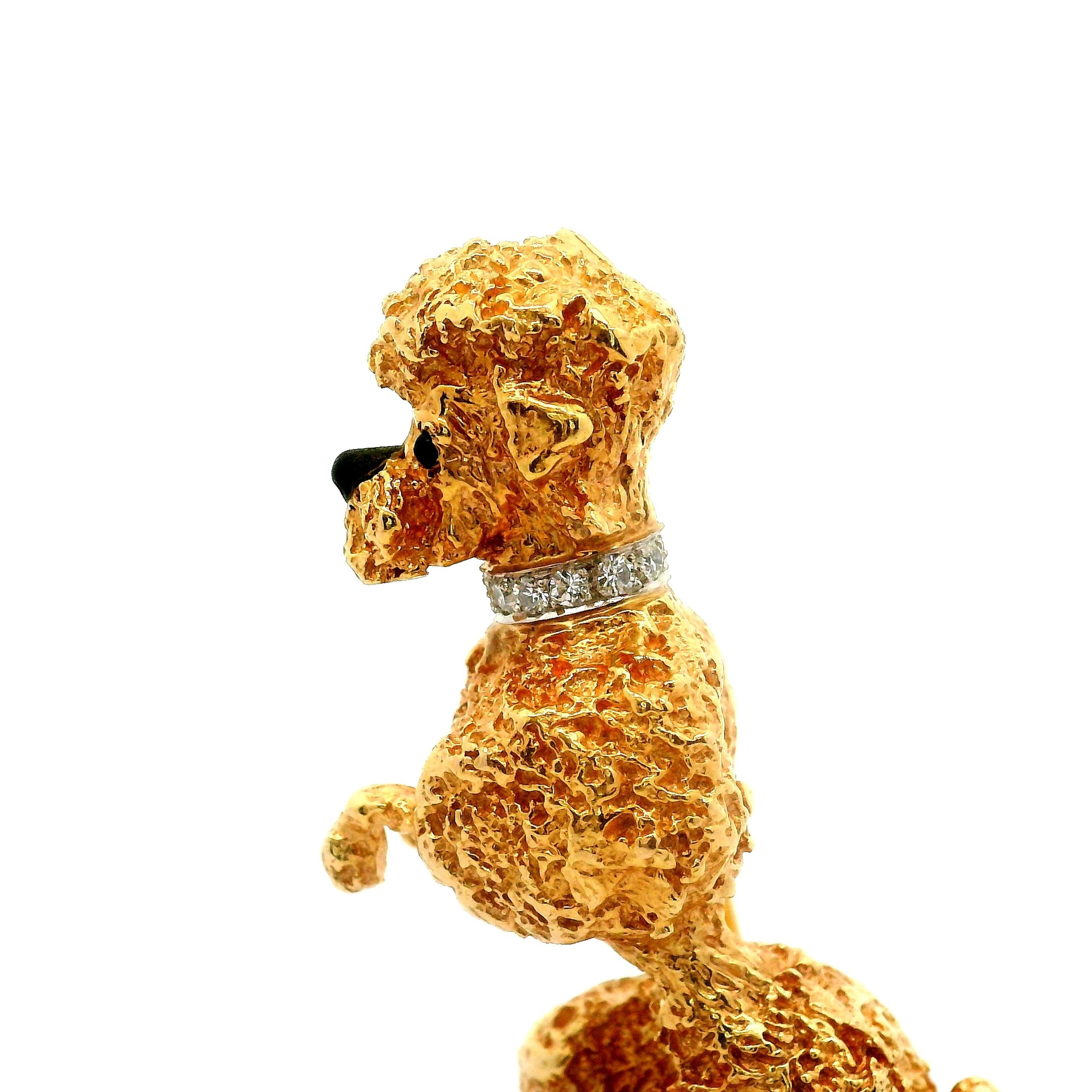 Ruser Diamond 14k Gold Poodle Dog Brooch