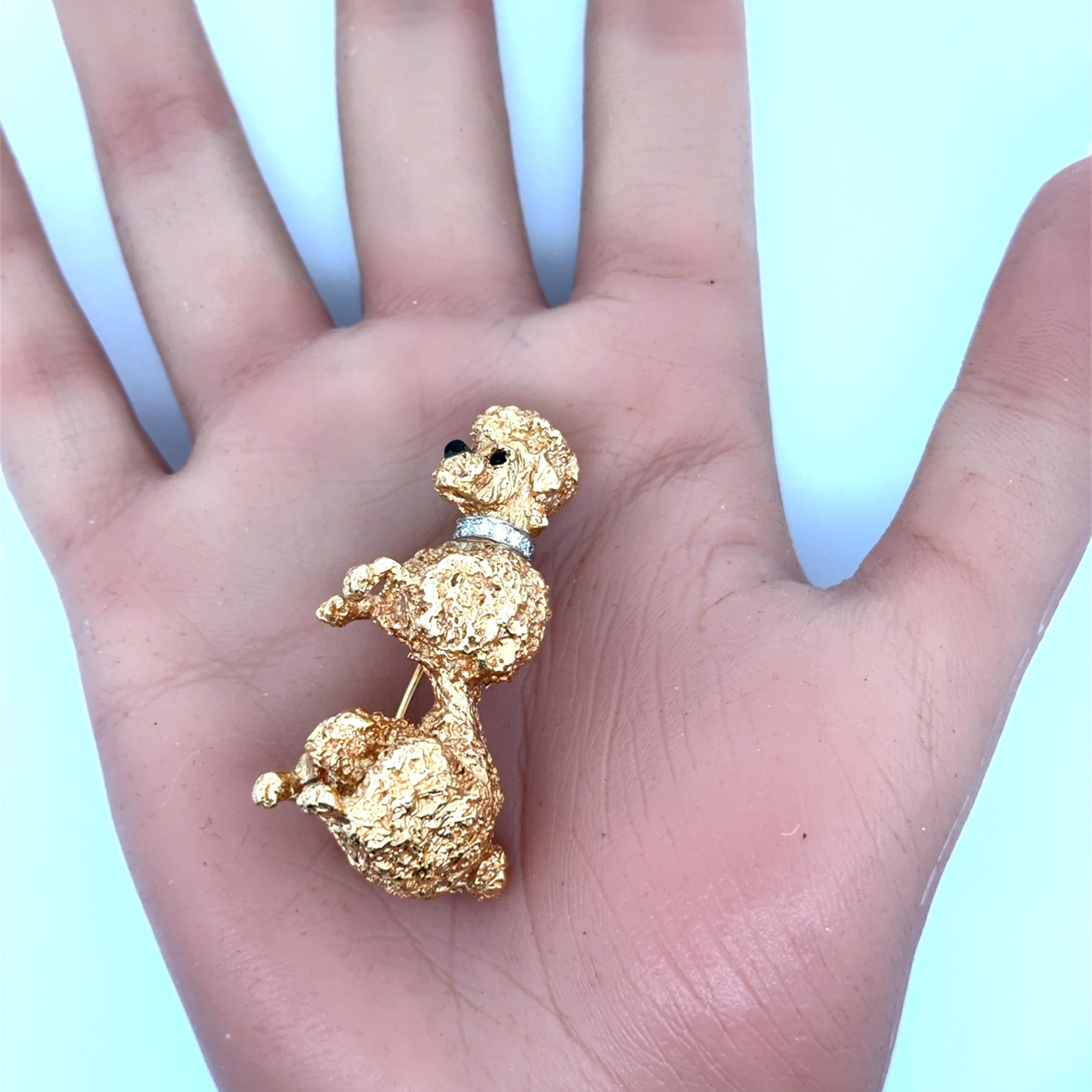 Ruser Diamond 14k Gold Poodle Dog Brooch