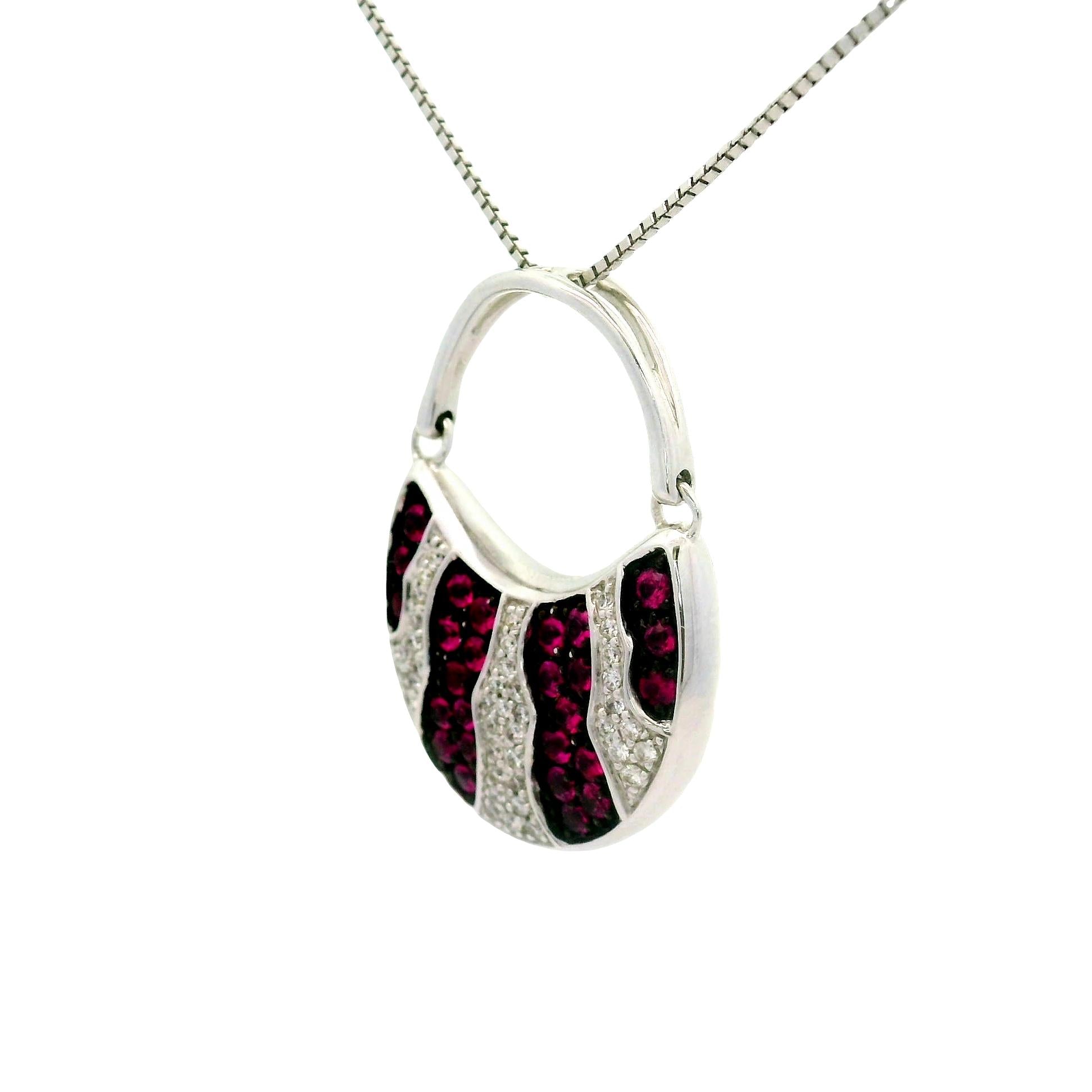 Mikimoto Ruby Diamond 18K White Gold Swing Bag Pendant Chain